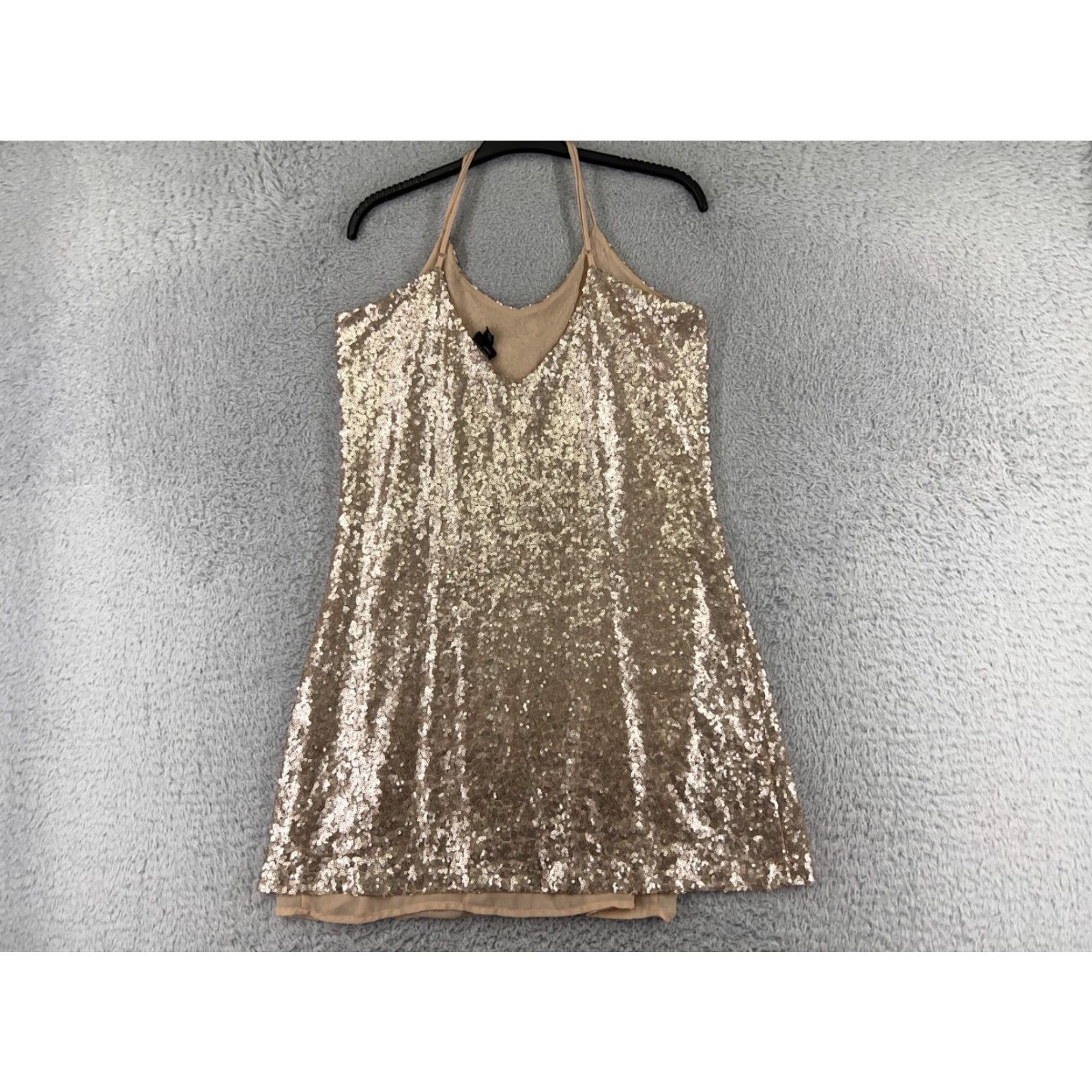 Vintage Free Press Dress Womens Small Gold Sequin Polyester Lined Cocktail Micro 32" len Size S / US 4 / IT 40 - 2 Thumbnail