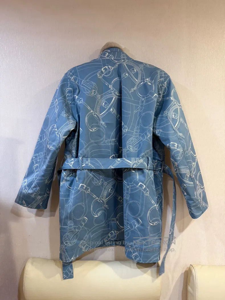 Hermes Hermes 24 Autumn-Winter Blue and White Printed Parka Size XXS / US 00 / IT 34 - 2 Thumbnail