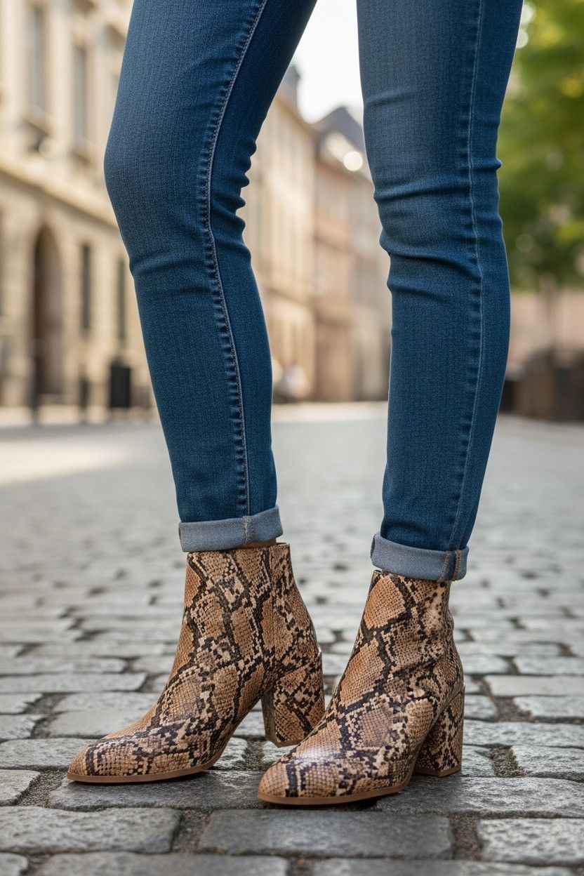 Steve Madden Julianne Snake Print Pointed Toe Block Heel Ankle Bootie 9 Size US 9 / IT 39 - 1 Thumbnail