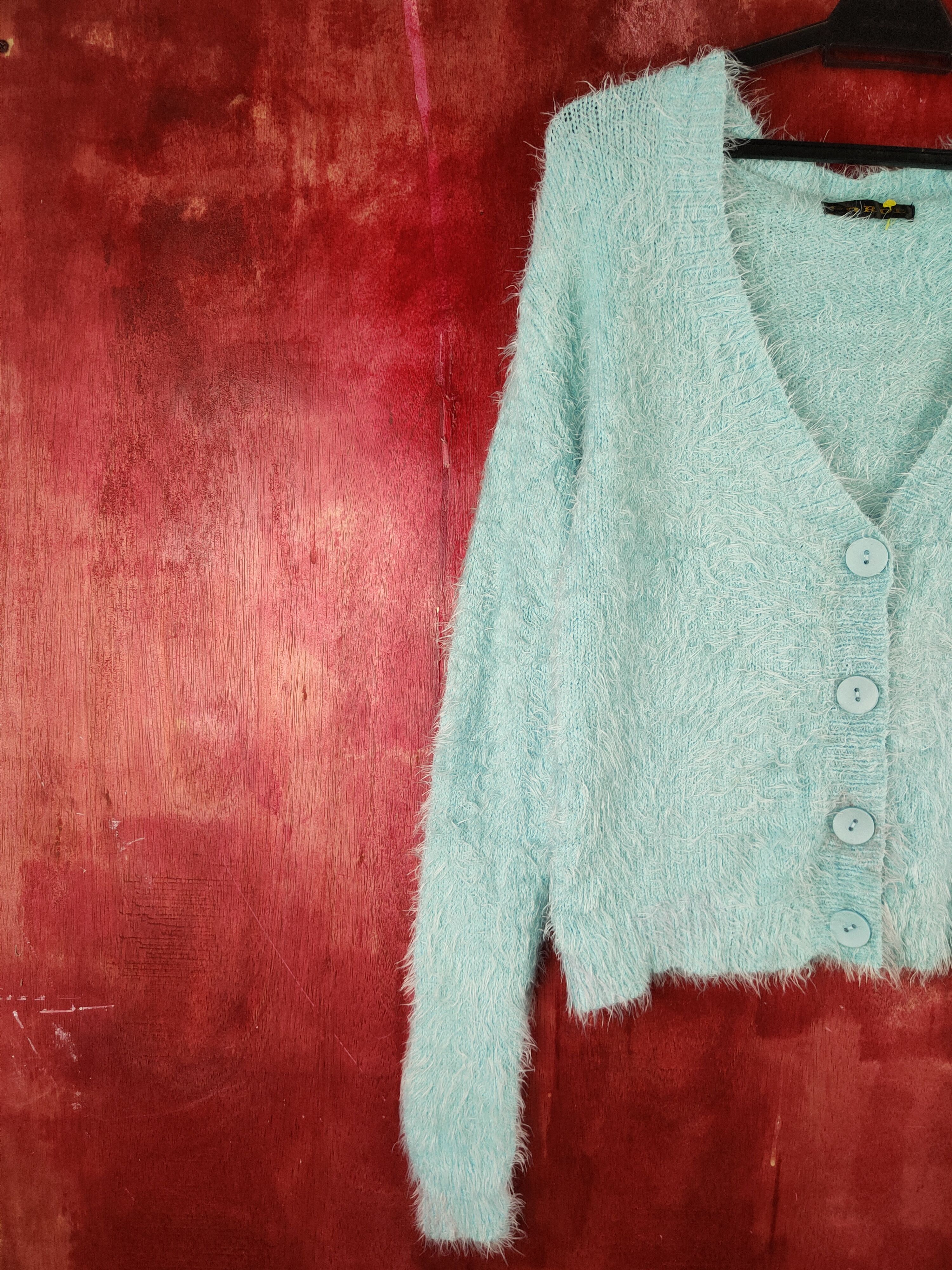 Vintage Gorge Blue Shag Shaggy Fur Mohair Knitwear Cardigan #S1979 Size M / US 6-8 / IT 42-44 - 3 Thumbnail