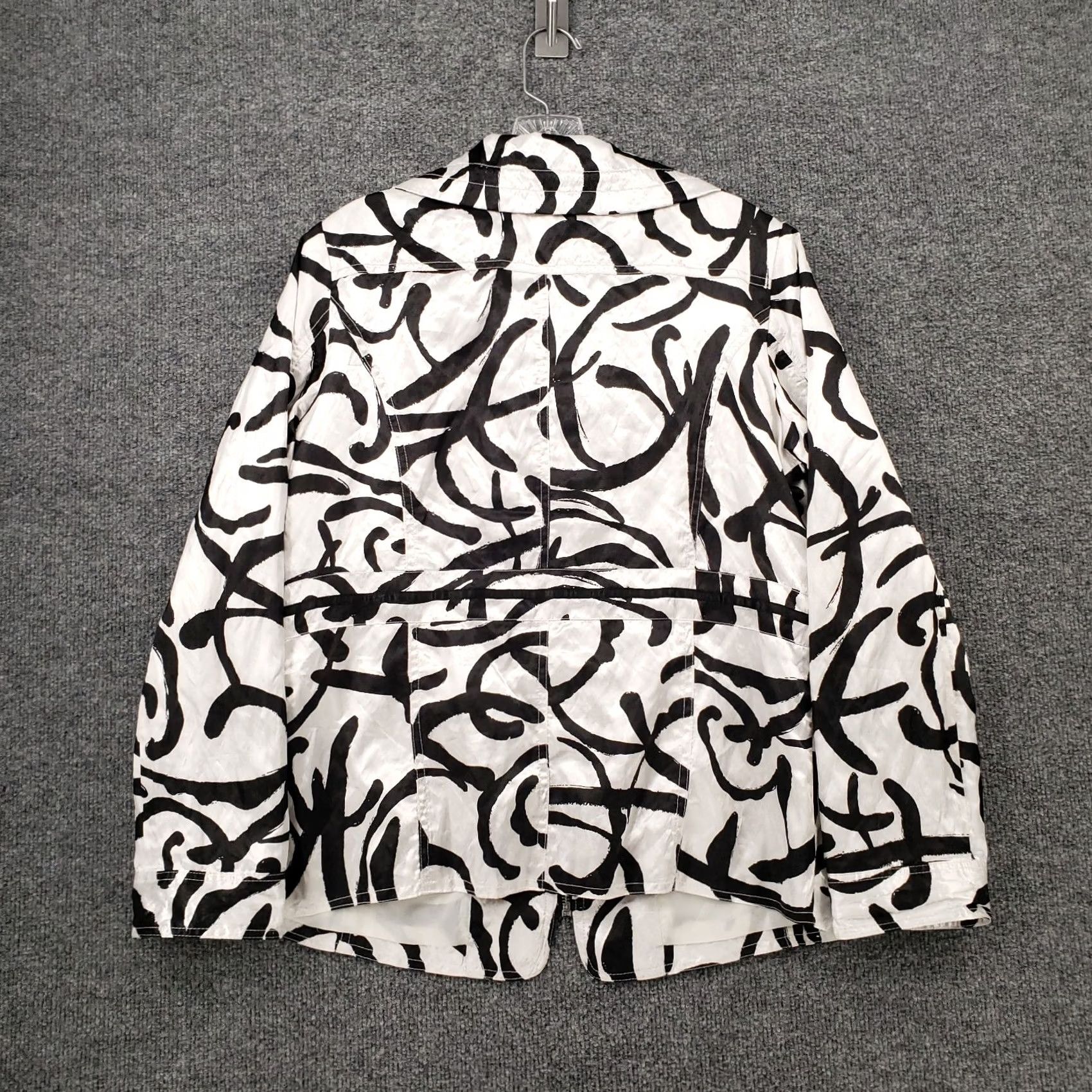 Vintage Chicos Jacket Womens 8 White Geometric Long Sleeve Full