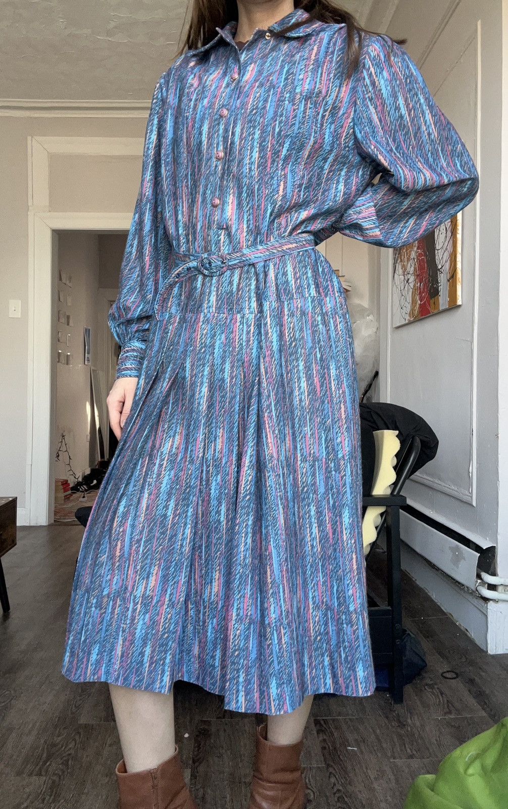 Other 80s patterned maxi dress with belt and buttons Size M / US 6-8 / IT 42-44 - 1 Thumbnail