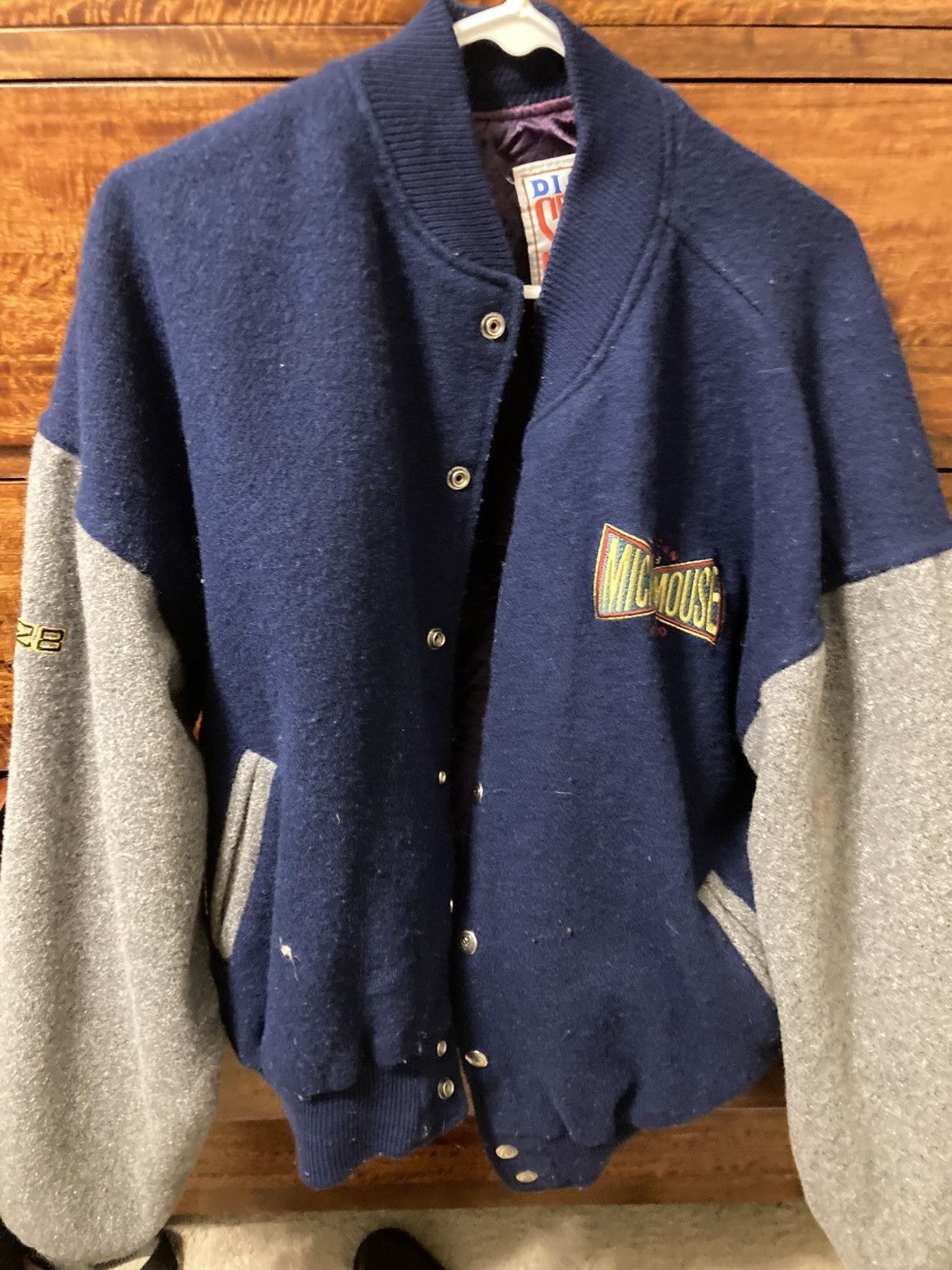 image of Disney x Mickey Mouse Varsity Jacket in Blue, Men's (Size XL)