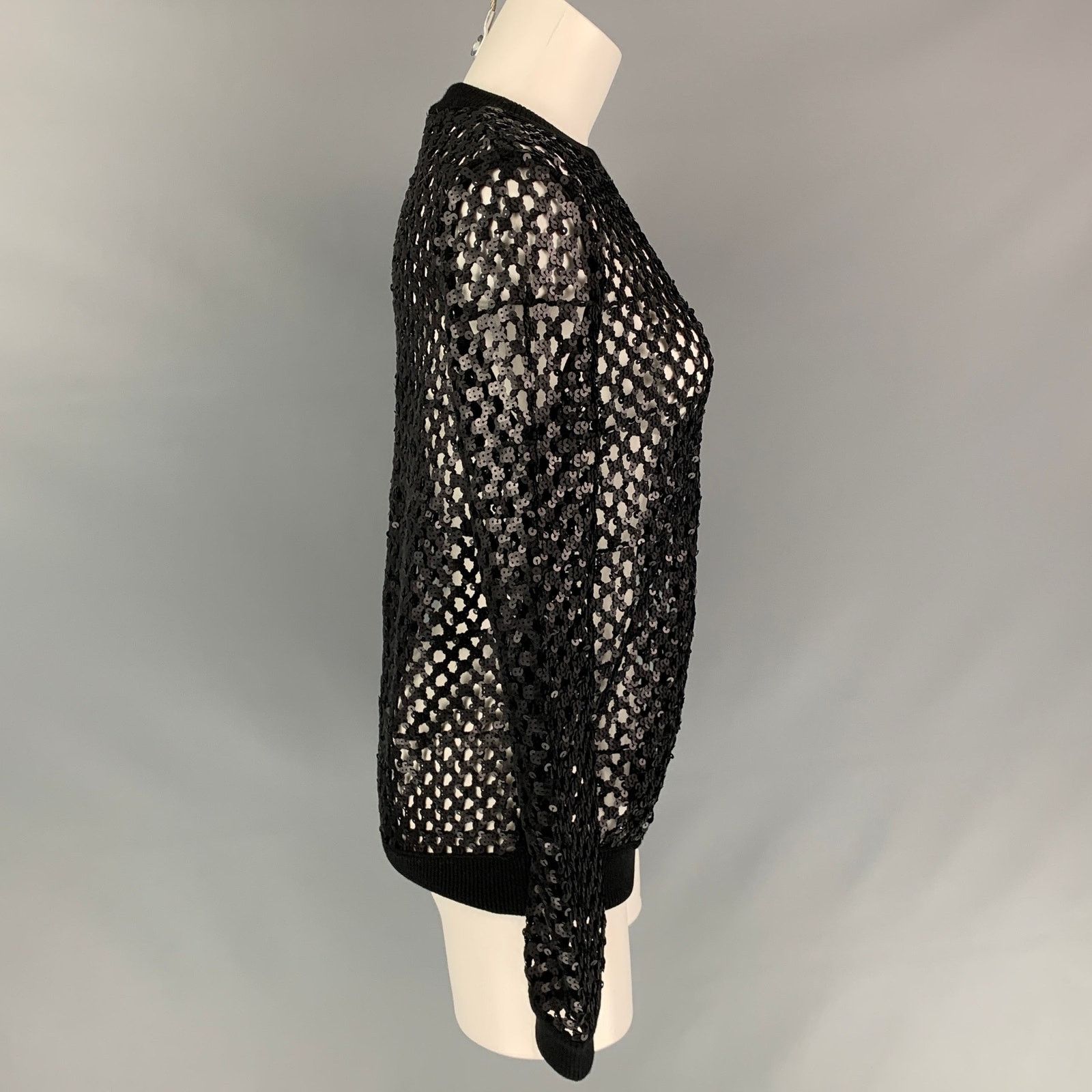 Tory Burch TORY BURCH Size XS Black Mesh Sequined Crew Neck Pullover Size XS / US 0-2 / IT 36-38 - 3 Thumbnail