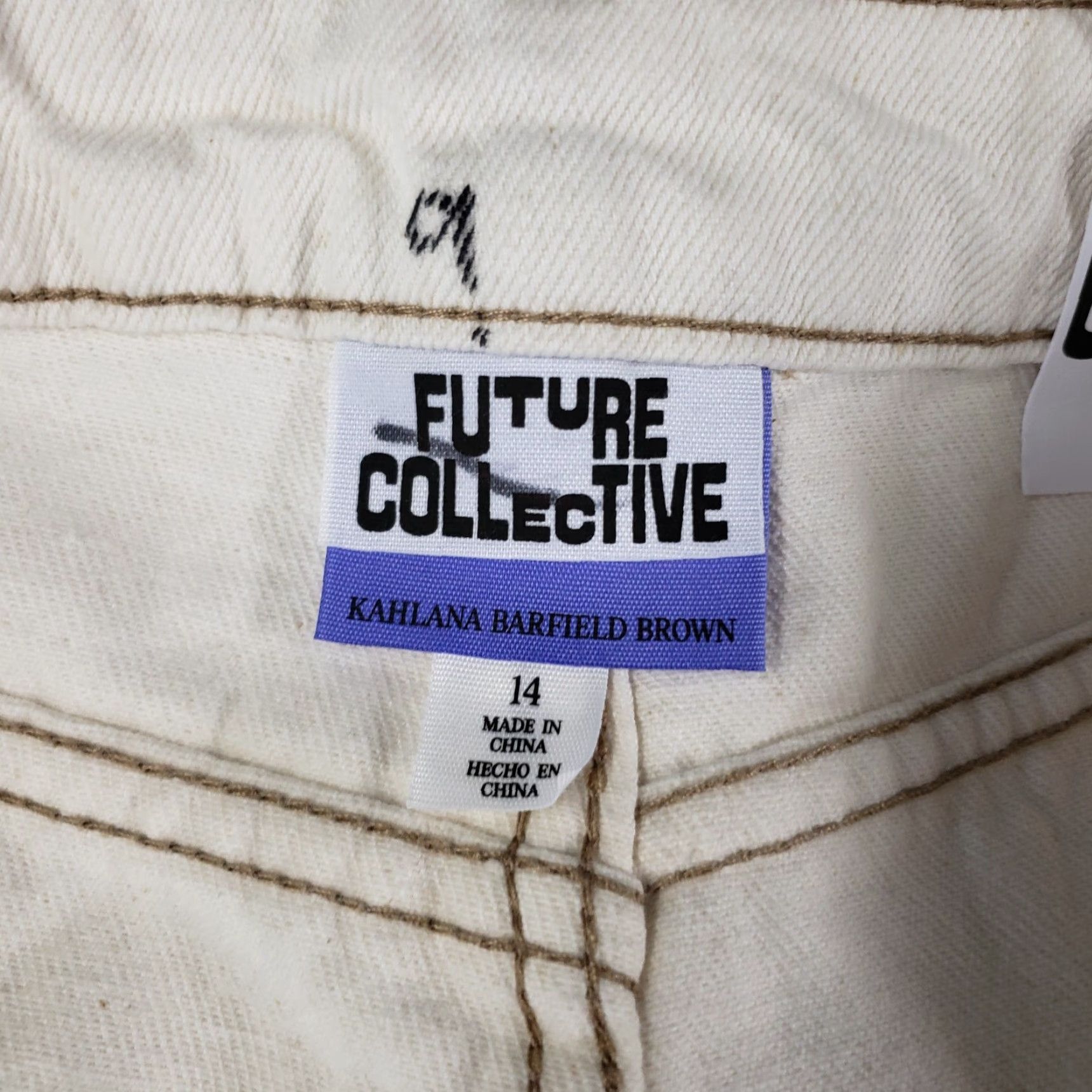 Vintage Future Collective Womens Jeans Waist Overlap Tapered Rise High Ivory 14 Denim Cotton Zip Plus 14 Womens Jeans Size 36" / US 14 / IT 50 - 8 Thumbnail