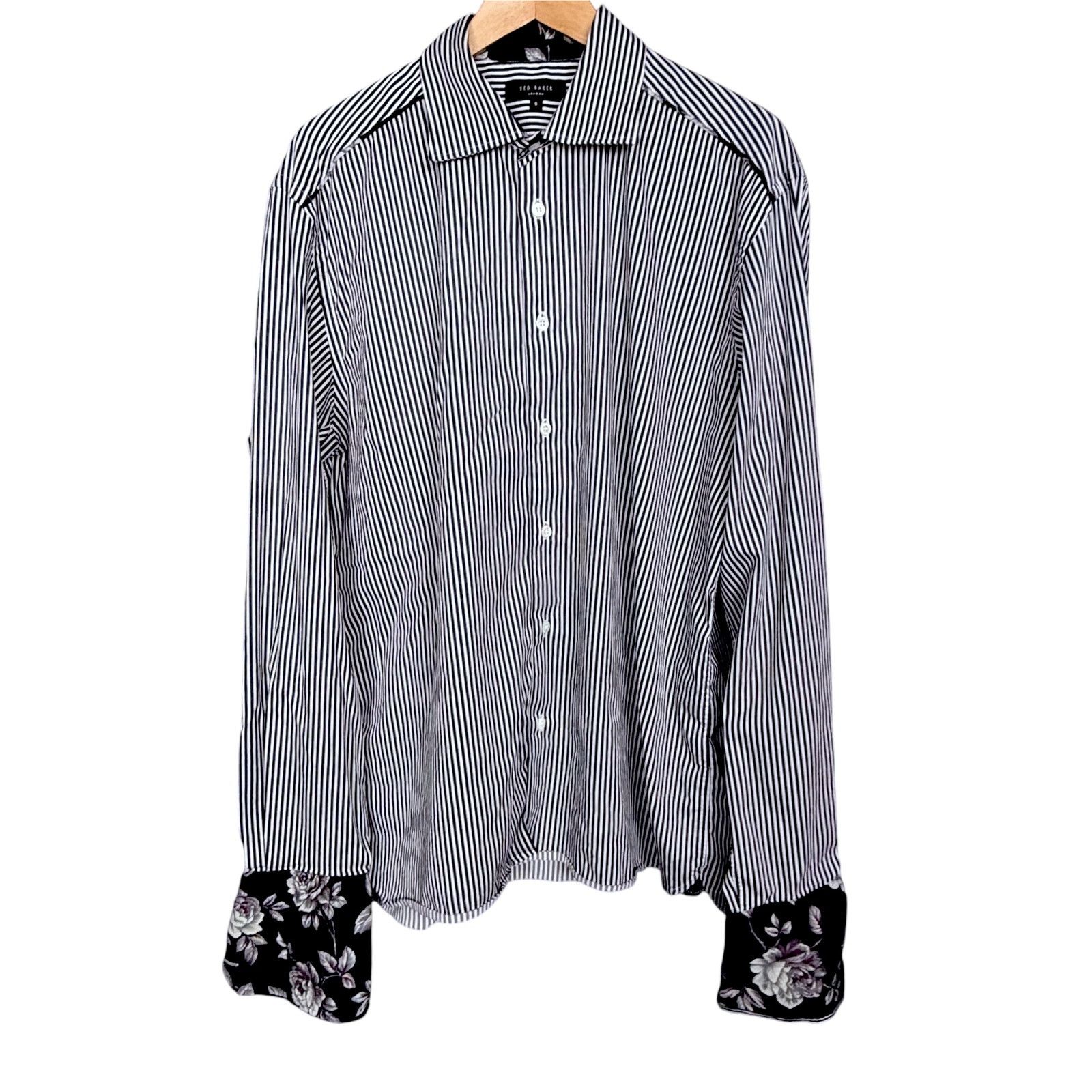 Ted Baker Ted Baker Black White Striped Flip Cuff Men's Dress Shirt XL Size US XL / EU 56 / 4 - 8 Thumbnail