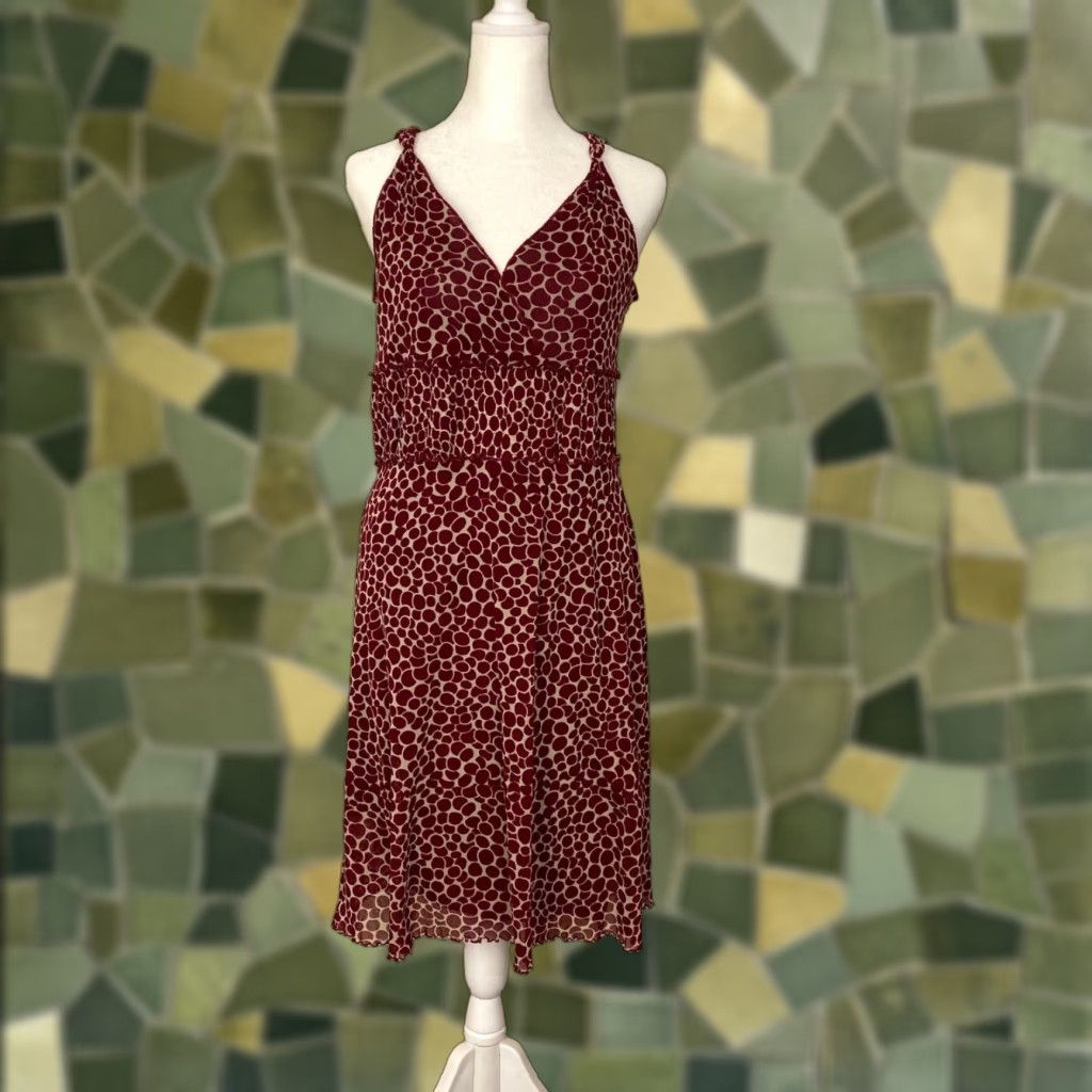 Bcbgmaxazria BCBGMAXAZRIA Dress Women XS Burgundy Sleeveless Halter Lined A-Line Knee-Length Floral Casual Party Womens Size XS / US 0-2 / IT 36-38 - 1 Thumbnail