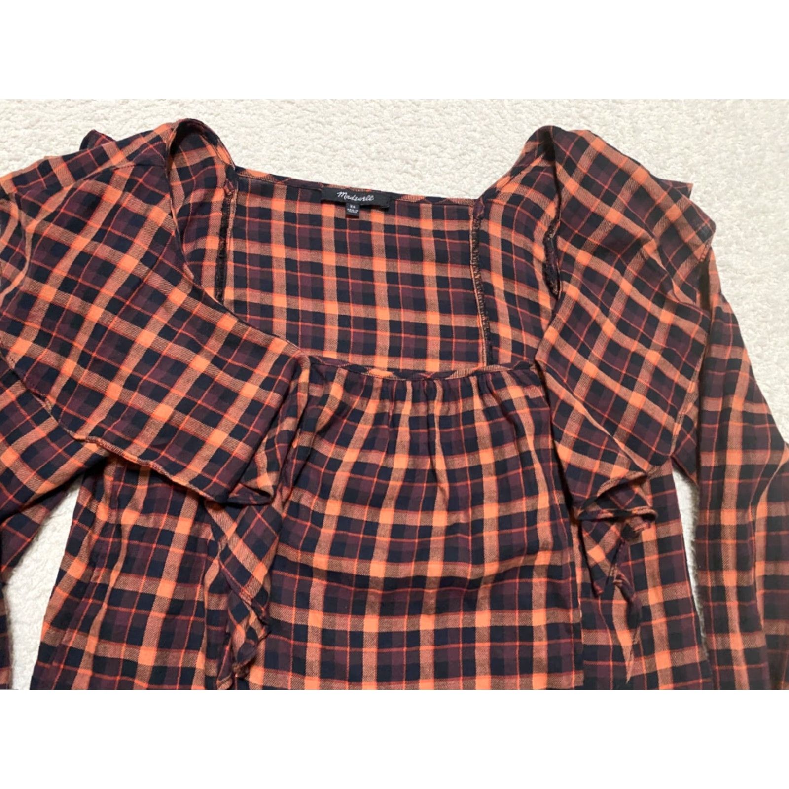 Madewell Madewell Shirt XS Womens Multicolor Plaid Square Neck Long Sleeve 100% Cotton Size XS / US 0-2 / IT 36-38 - 3 Thumbnail