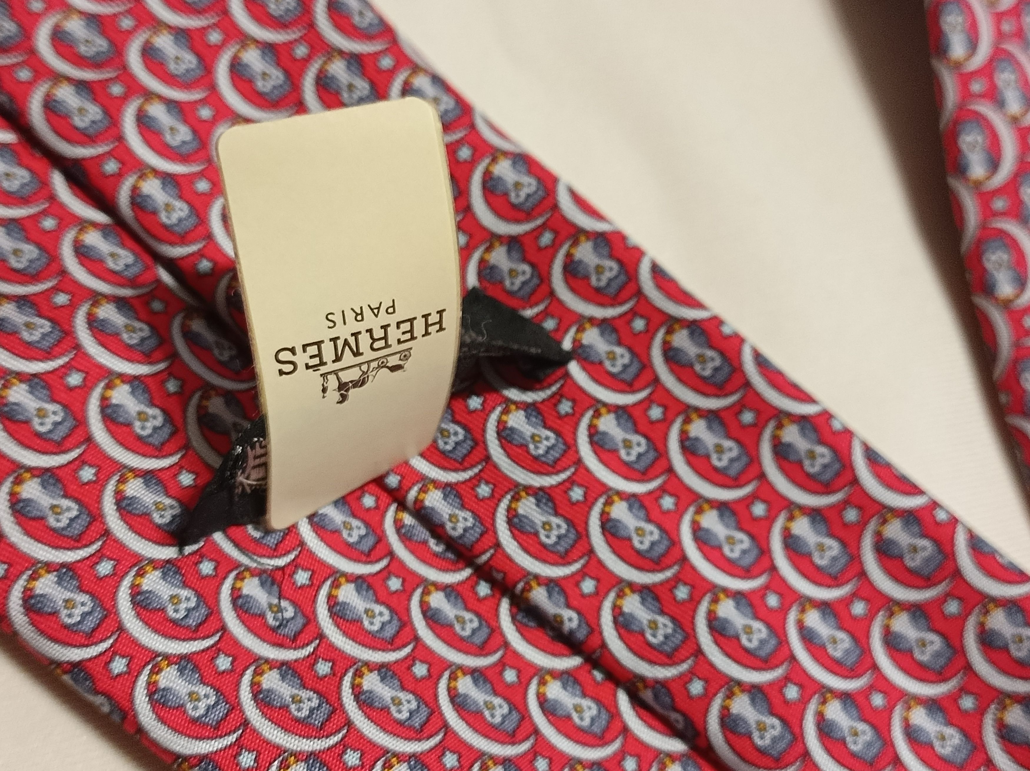 Hermes HERMES Red Owels Twill Silk Mens Necktie Tie 5269 SA Size ONE SIZE - 12 Thumbnail