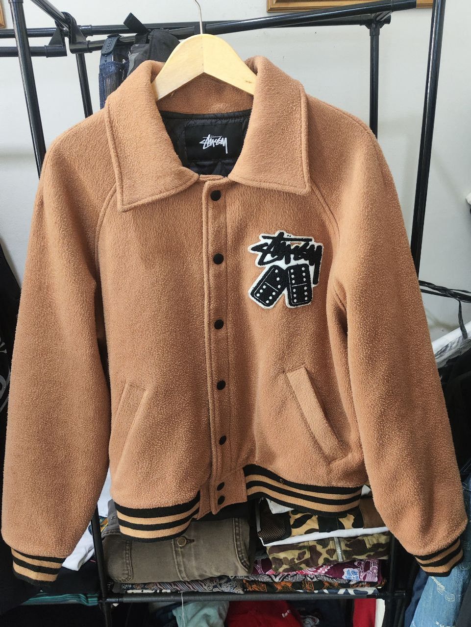 stussy ドミノワッペンスタジャン黒ダイスジャケットキッズにもDominos stussy ドミノワッペンスタジャン黒ダイスジャケットキッズにも