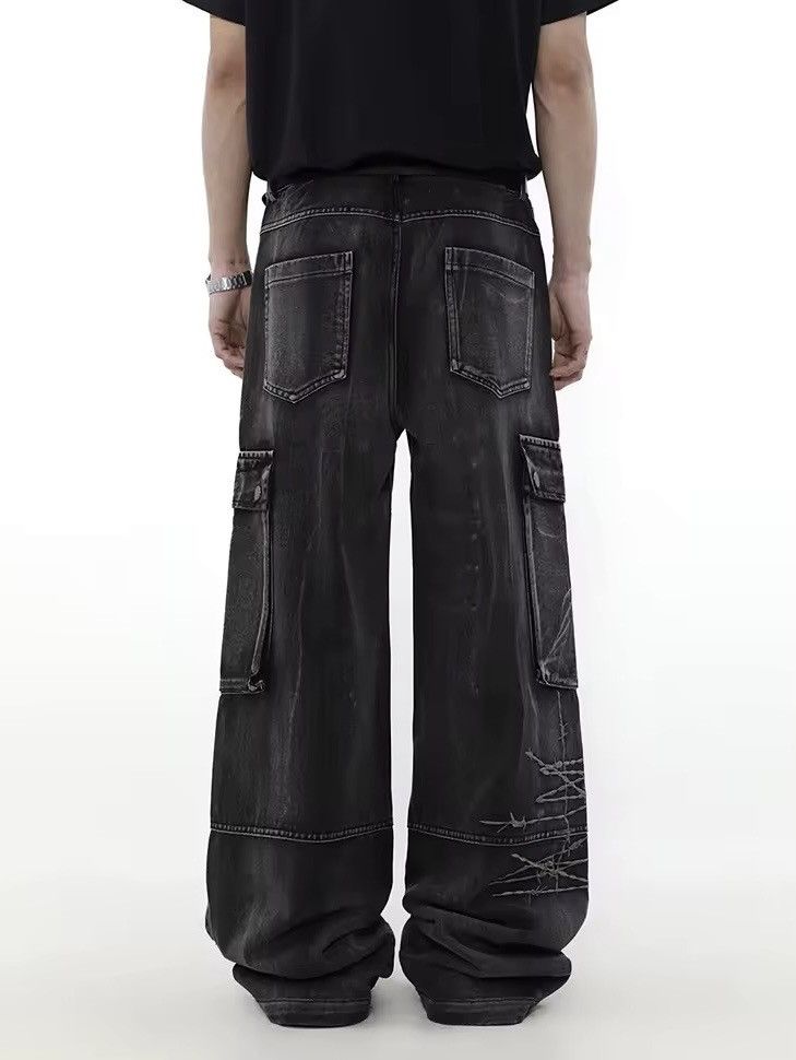 Japanese Brand × Jean Embroidery Big Pocket Wide Leg Jean Size US 33 - 3 Thumbnail