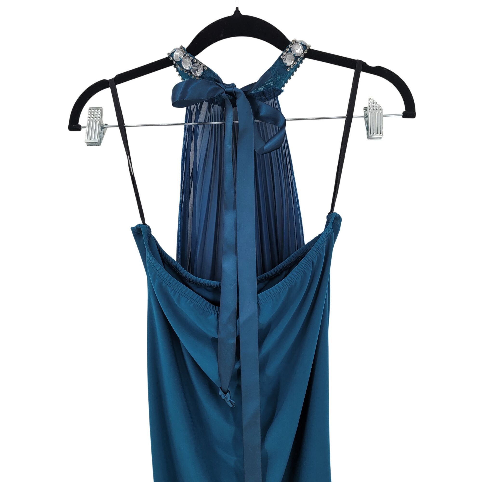 Vintage Vtg Sexy Shear Mini Party Dress Sz M Teal Jeweled Pleated Ha Size M / US 6-8 / IT 42-44 - 11 Thumbnail