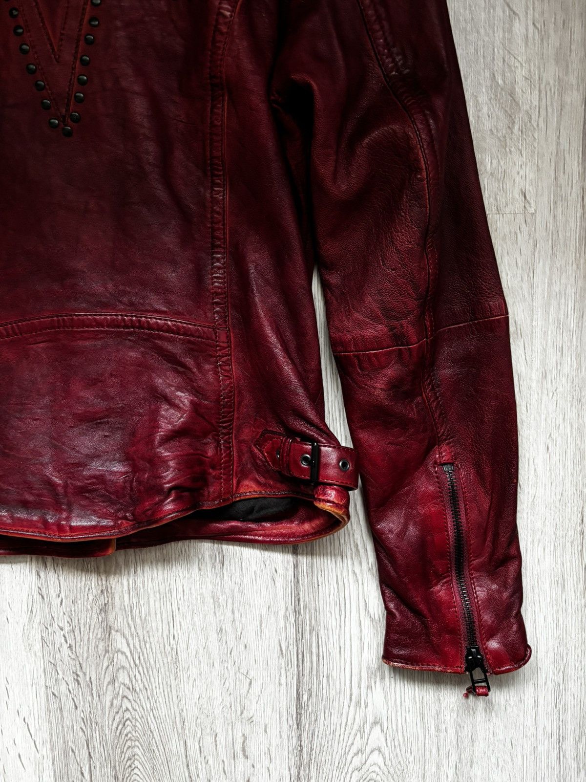 Other Freaky Nation Red Distressed Star Leather Biker Jacket Size M / US 6-8 / IT 42-44 - 15 Thumbnail