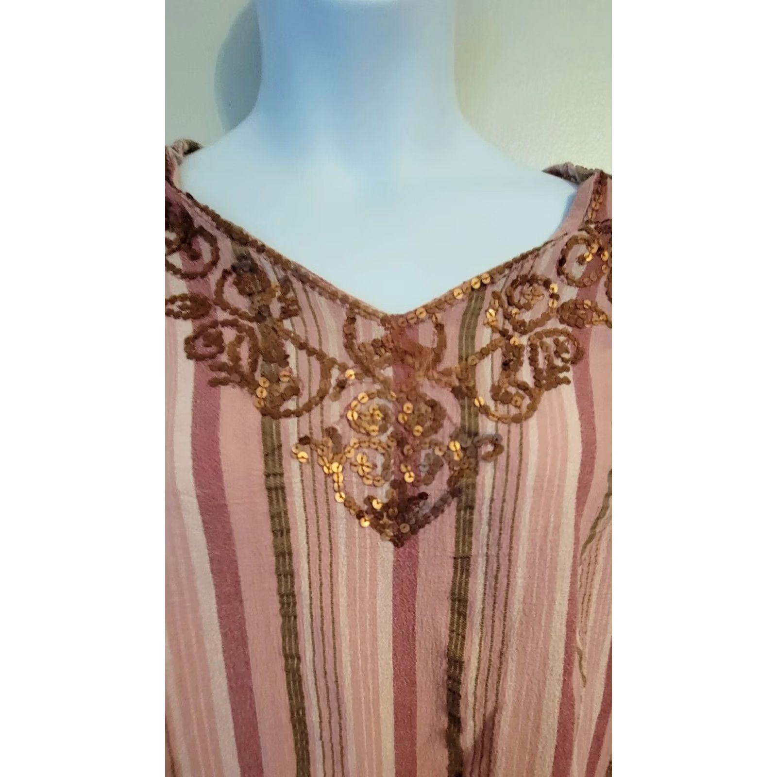Vintage VINTAGE Venezia Blouse Shirt Plus 1X Womens Pink Rose Stripe Emb Sequined Boho Hippie Top Size XXL / US 16-18 / IT 52-54 - 2 Thumbnail