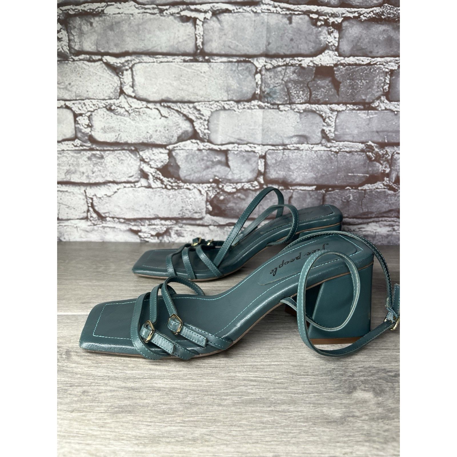 Free People Free People Niki Oasis Teal Blue Leather Strappy Block Heel Size US 8 / IT 38 - 2 Thumbnail