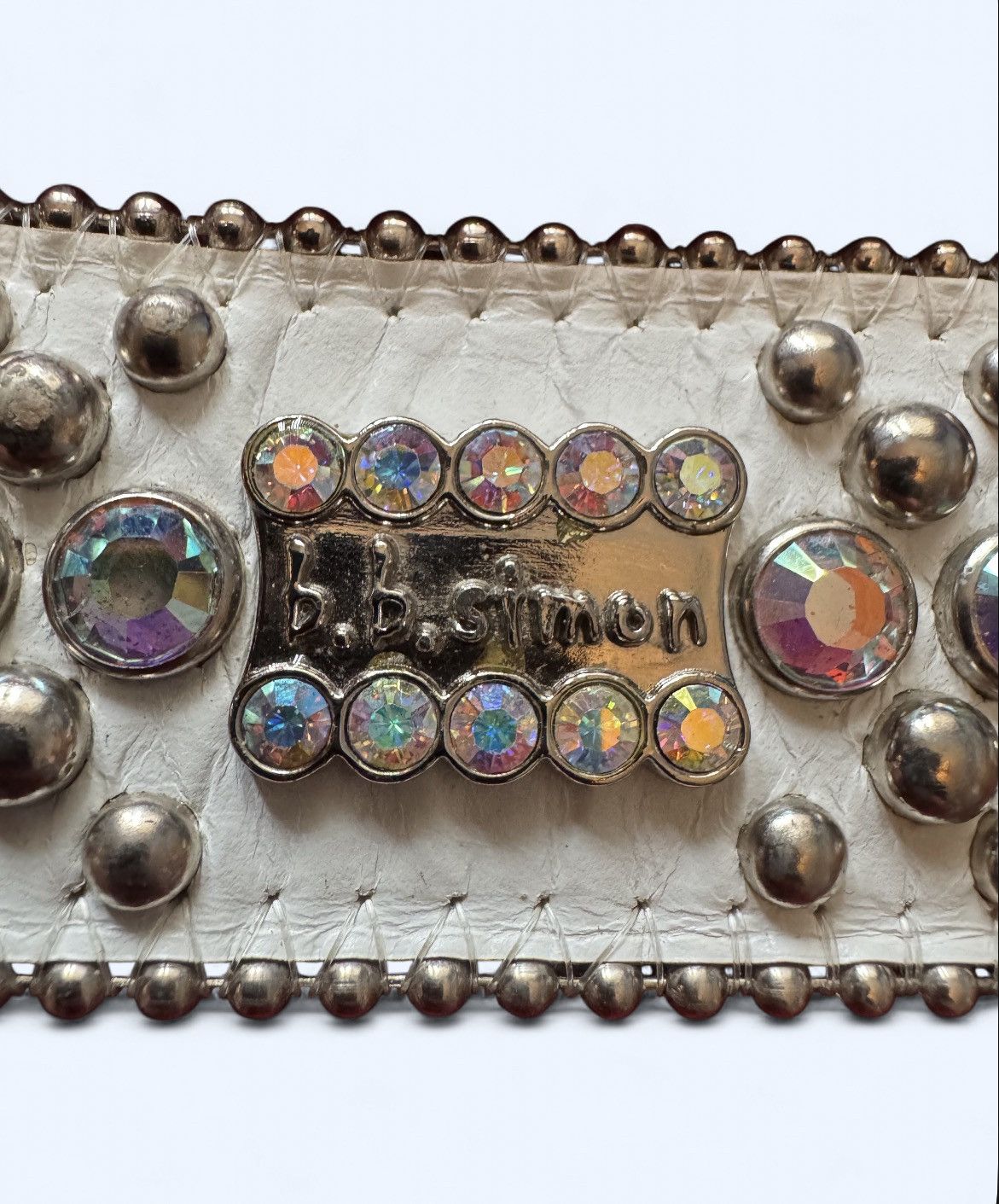 B.B. Simon B.B Simon Cross White Leather Swarovski Crystal Belt Size 30 - 5 Thumbnail