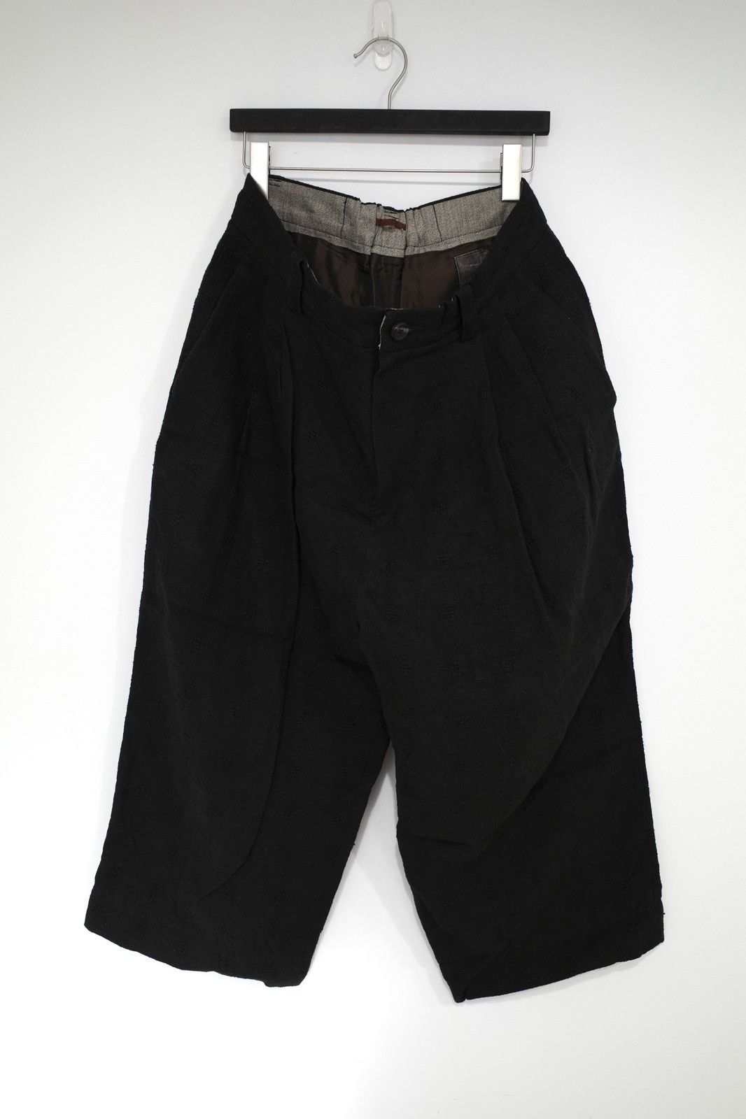 image of Ziggy Chen Heavy Checked Linen Wide Leg Pants in Black, Men's (Size 33)