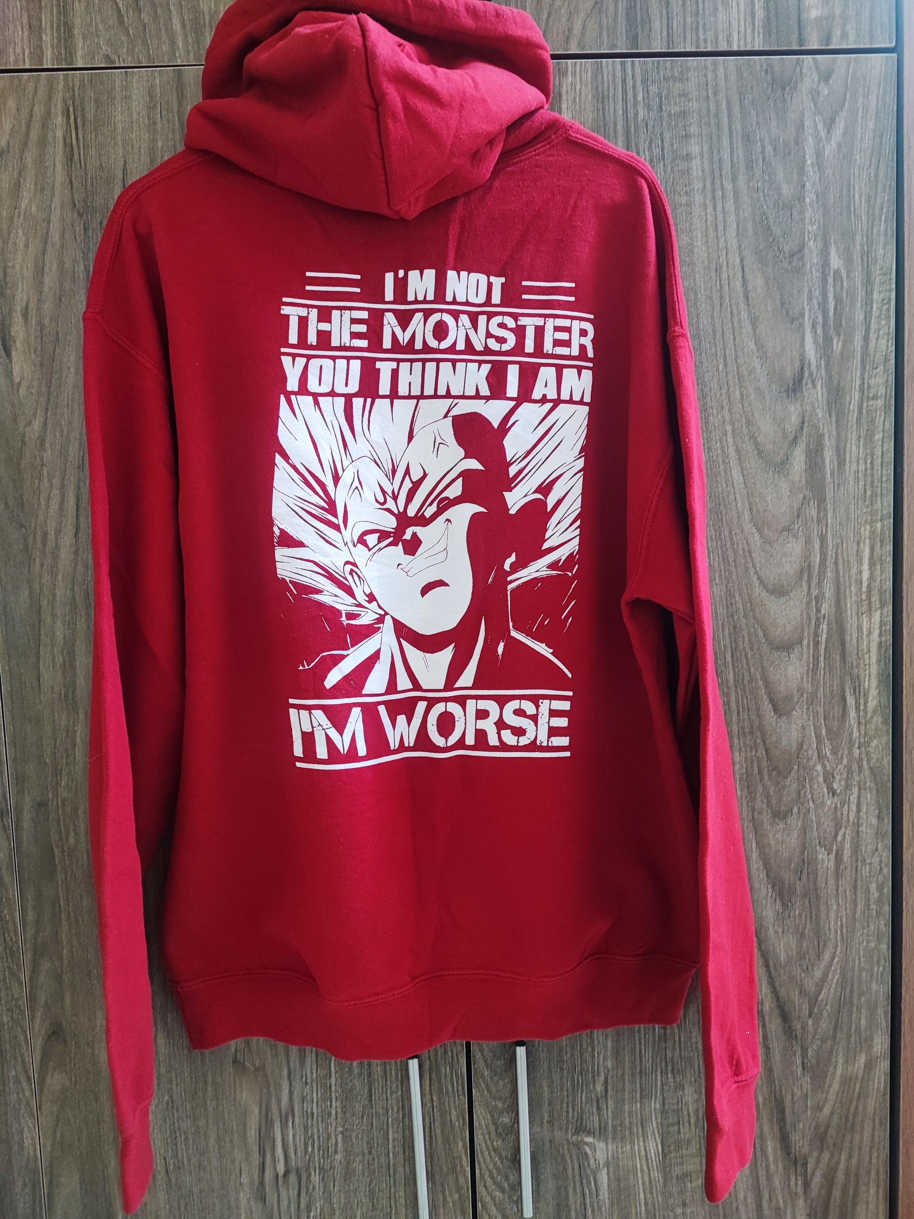 image of Anima x Vintage Dragon Ball Z Super Saiyan Vegeta Hoodie in Red/White, Men's (Size Medium)