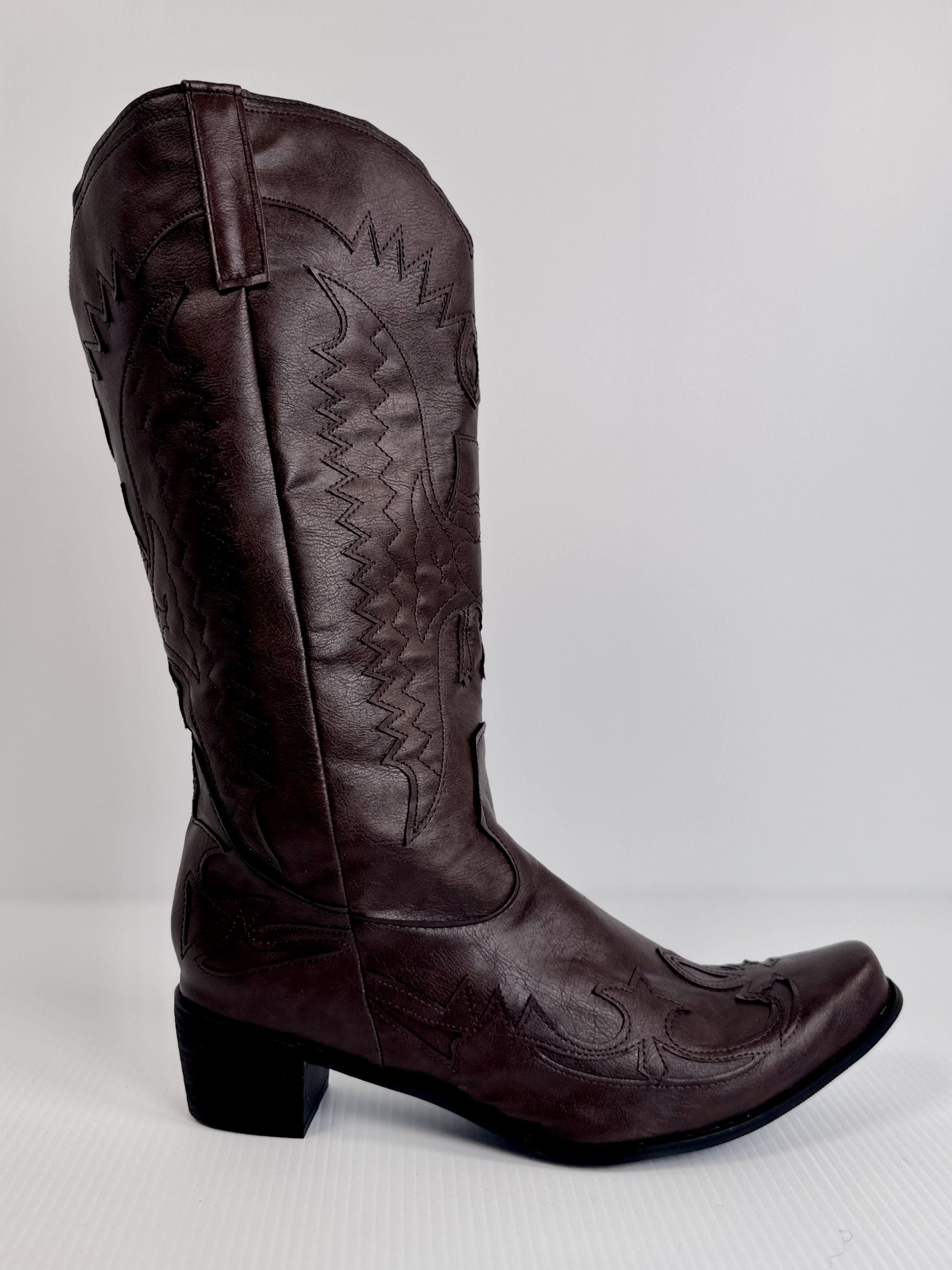 Other Retro VIntage Brown Faux Leather Cowboy Boots Size US 12 / EU 45 - 5 Thumbnail