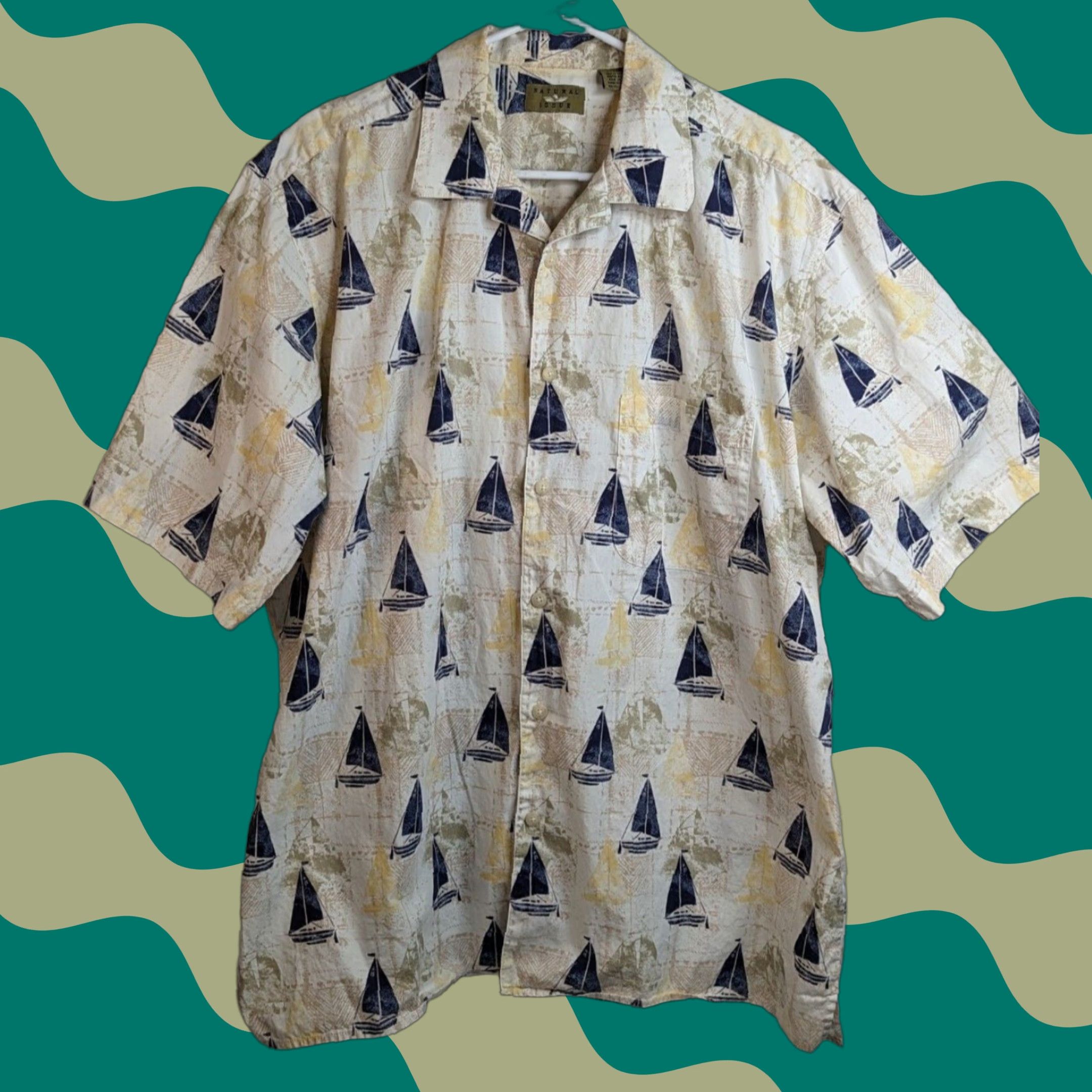Vintage Natural Issue Mens XLT Short Sleeve Nautical Sail Boats Shirt Size US XL / EU 56 / 4 - 1 Thumbnail