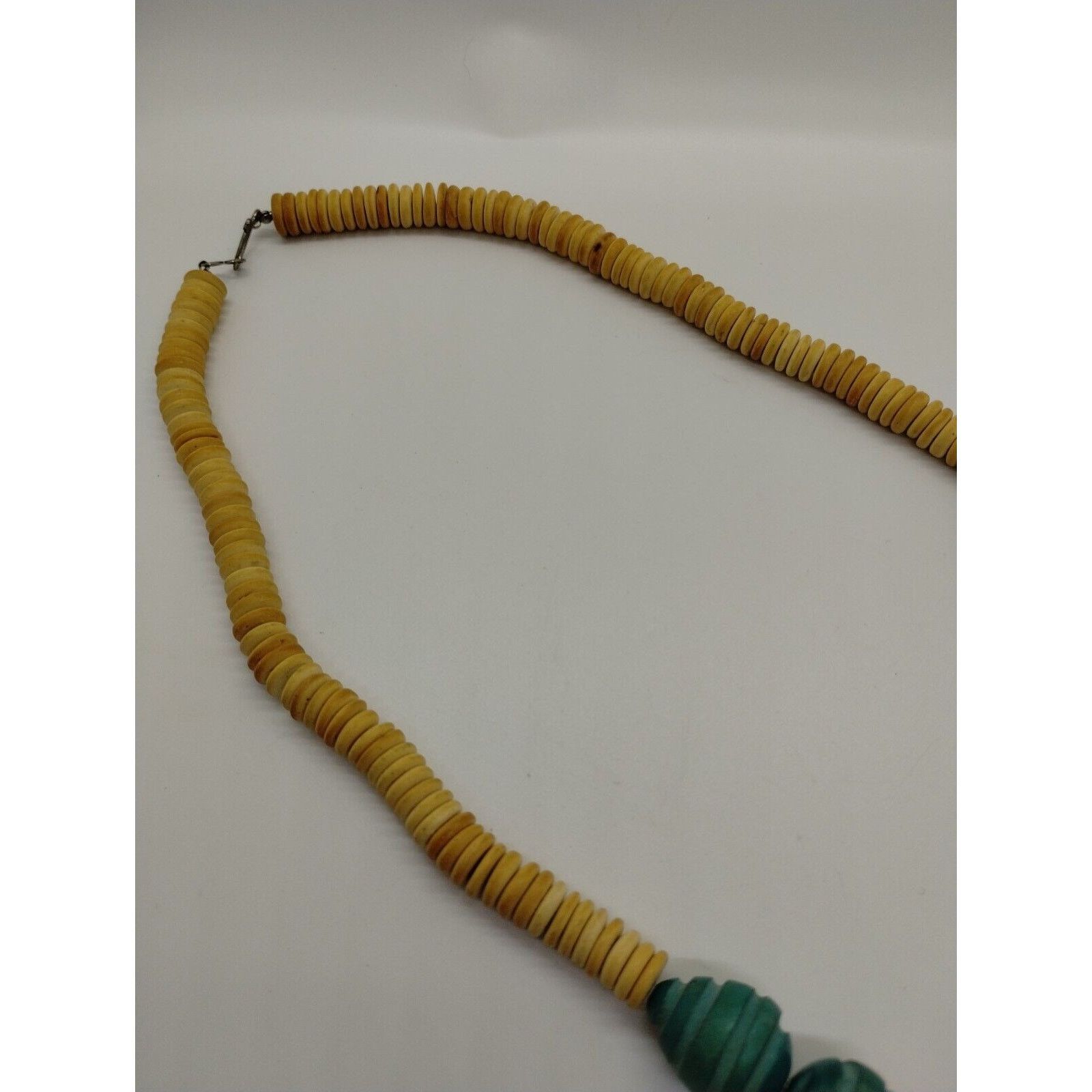 Vintage Vintage Tan and Turquoise Wood Look - Beaded Necklace - 14" Size ONE SIZE - 5 Thumbnail