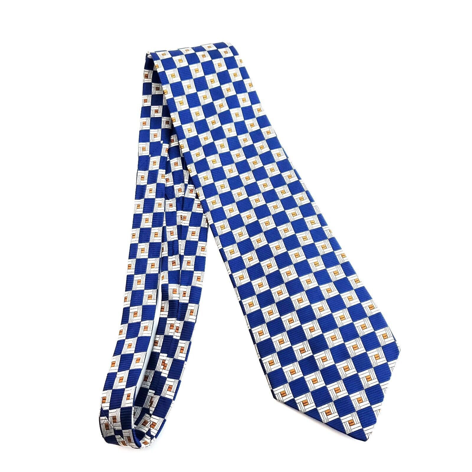 XMI Platinum XMI Blue Cream Brown Geometric Woven Wide Silk Tie Size ONE SIZE - 7 Thumbnail