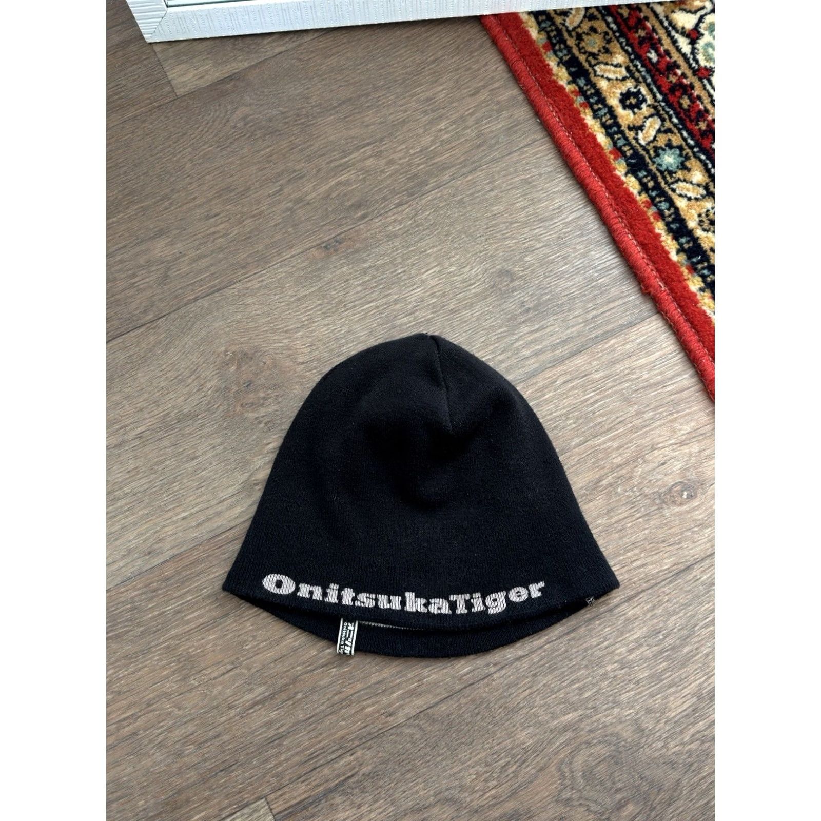 Onitsuka Tiger VINTAGE Onitsuka Tiger Beanie Hat One Size Mens Black 90s Y2K Streetwear Winter Size ONE SIZE - 2 Thumbnail