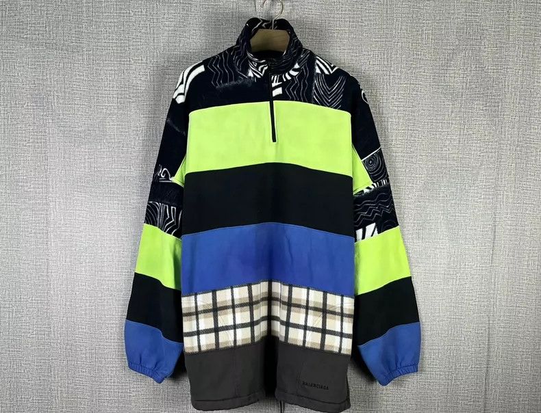 Balenciaga Balenciaga Multicolor Patchwork Half Zip Oversized Jacket Size US M / EU 48-50 / 2 - 1 Thumbnail
