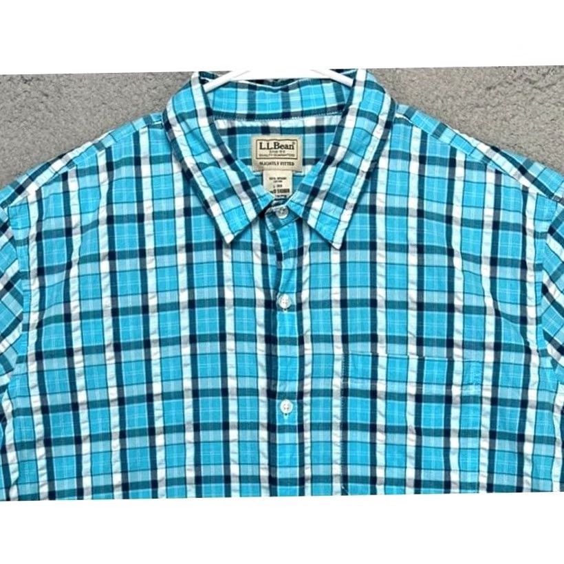 Vintage L.L. Bean Men Shirt Plaid Button-Down Short Sleeve 100% Organic Cotton Regular Blue Mens, Casual, Summer, Spring Size US L / EU 52-54 / 3 - 2 Thumbnail