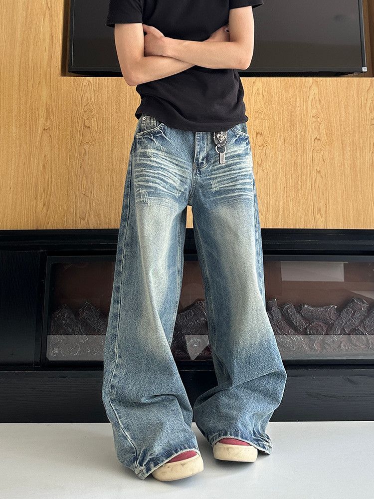 Japanese Brand Retro men's loose-fitting versatile washed distressed jeans Size US 32 / EU 48 - 5 Thumbnail