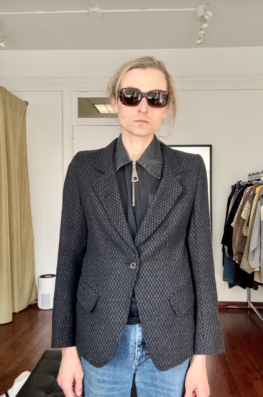 Ann Demeulemeester Ann Demeulemeester Archive Diamond Print One Button Blazer Size US XS / EU 42 / 0 - 1 Thumbnail