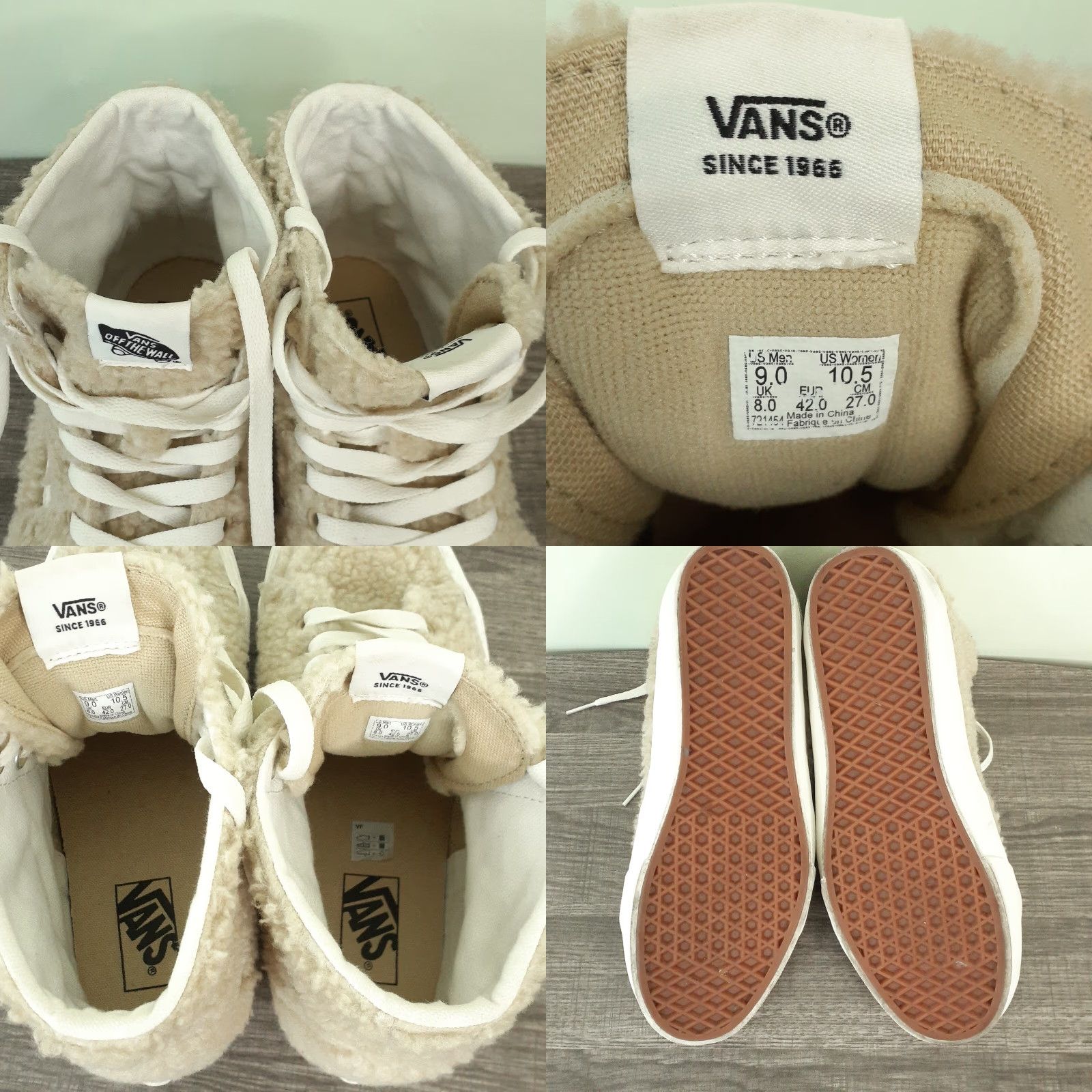 Vans VANS High Top Shoes Mens 9 Womens 10.5 Beige Faux Fur Sherpa Shearling sneaker Athletic UK 10.5 Size L / US 10 / IT 46 - 8 Thumbnail
