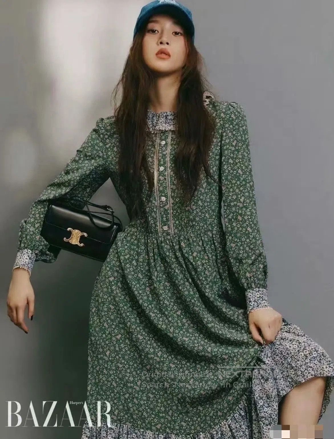 Celine CELINE Green Floral Silk Dress. Size XXS / US 00 / IT 34 - 9 Thumbnail