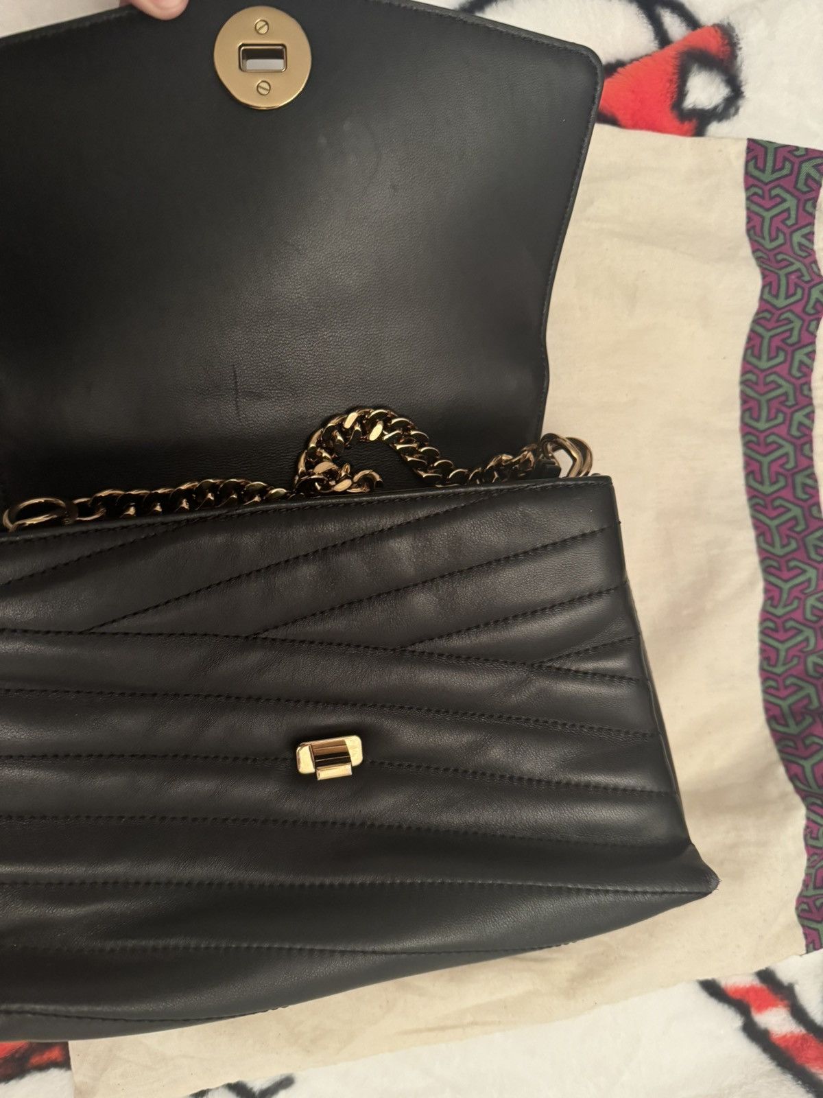 Tory Burch Tory Burch Black Chevron Convertible Shoulder Bag Size ONE SIZE - 3 Thumbnail