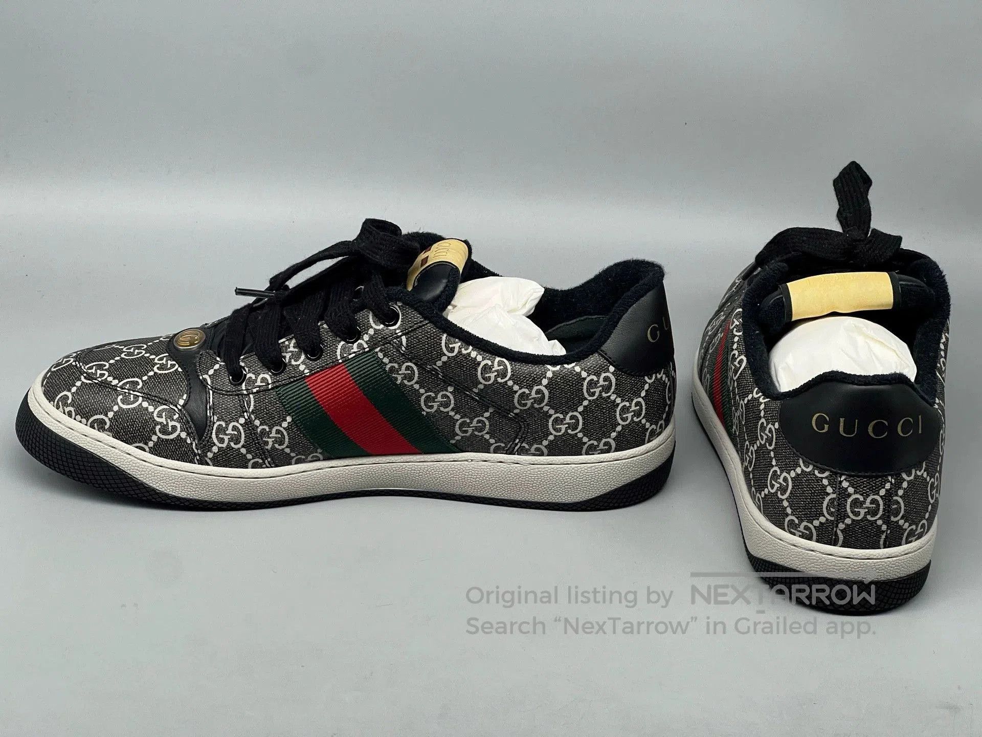 Gucci gucci men's black gray low-top screener sneakers. Size US 8.5 / EU 41-42 - 3 Thumbnail
