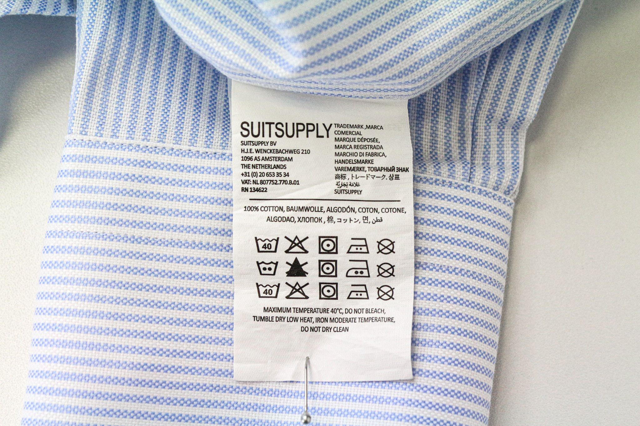 Suitsupply 40L/15 3/4L Extra Slim Blue Cotton Cutaway Shirt 76761 Size 40L - 6 Thumbnail