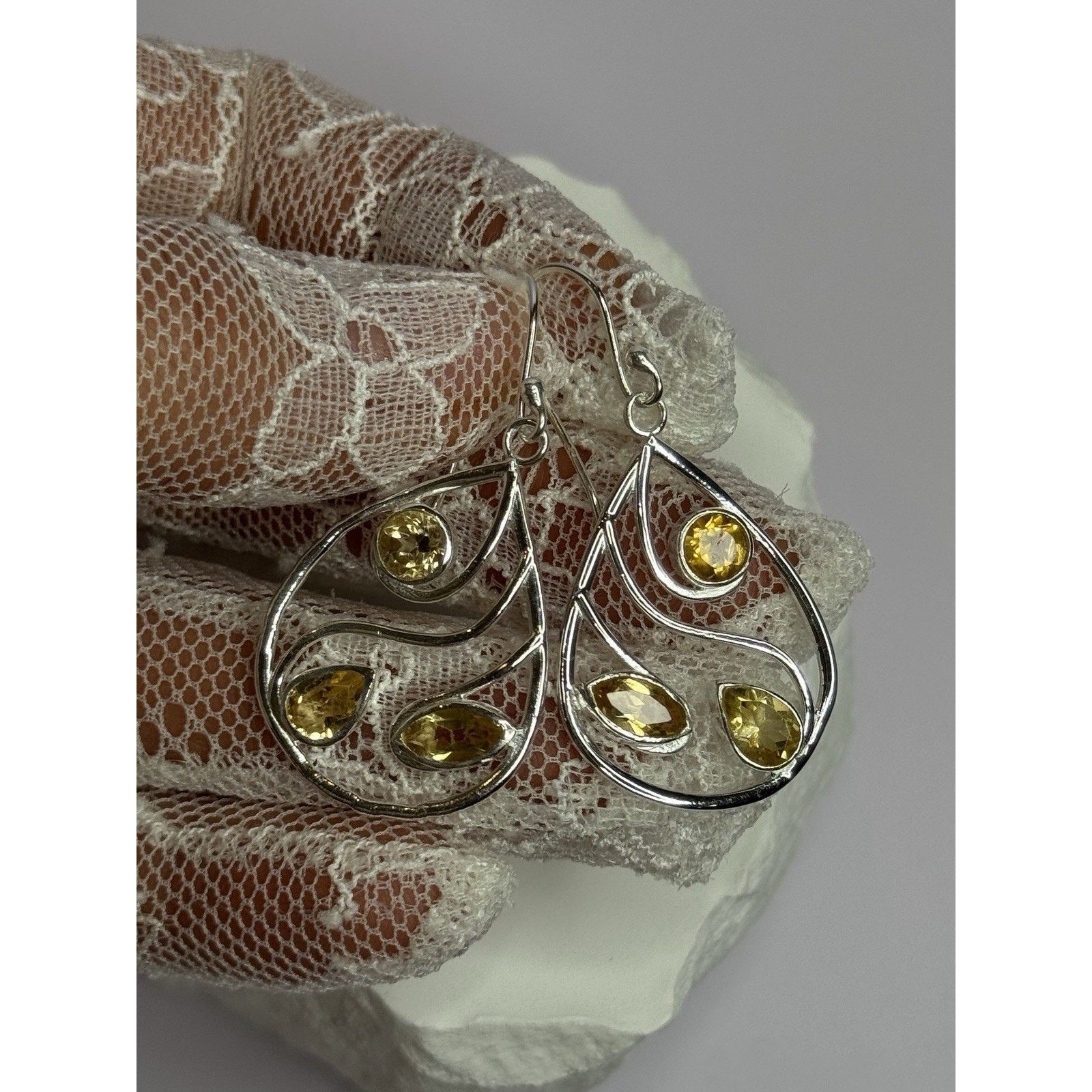 Jewelry 925 STERLING SILVER CITRINE EARRINGS LENGTH 1.8 INCH Size ONE SIZE - 2 Thumbnail