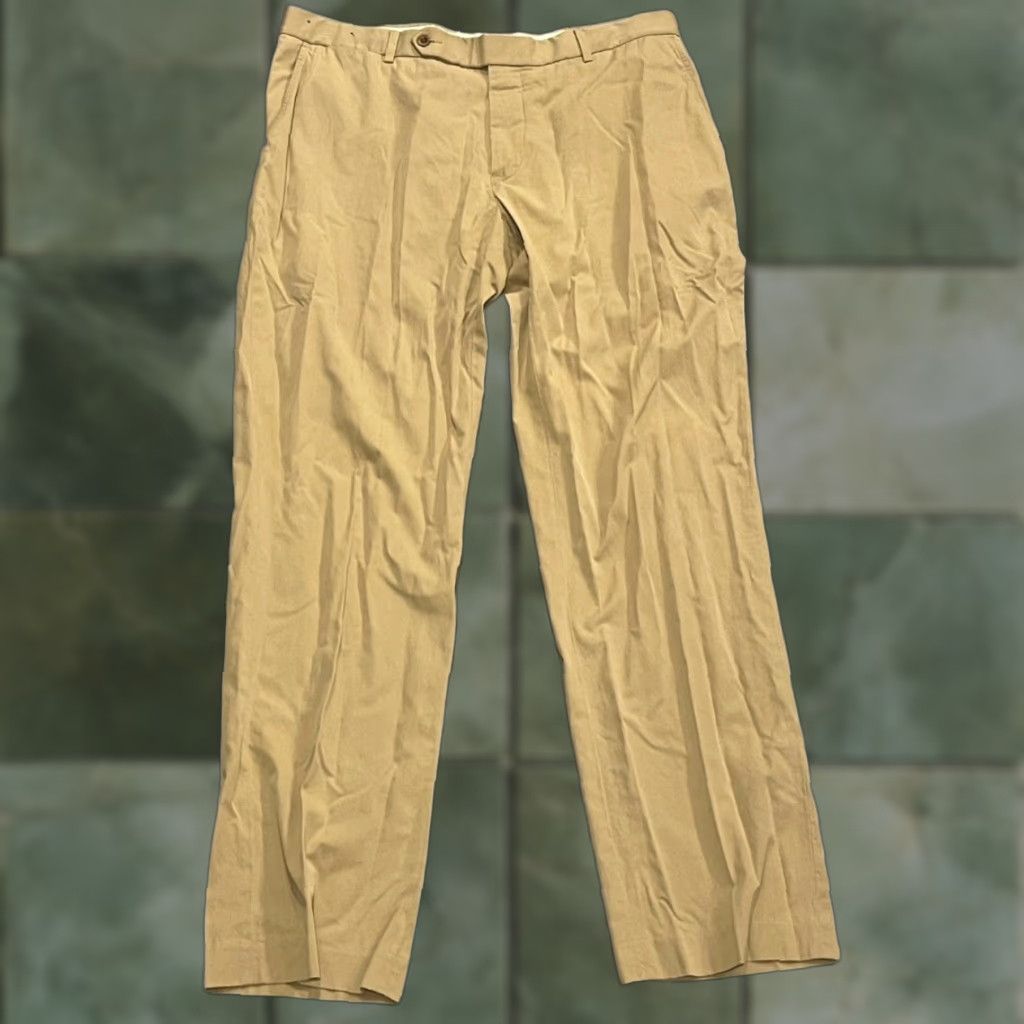 Polo Ralph Lauren VINTAGE Polo Ralph Lauren Pants Mens 36X33 Silk Blend Beige Flat Front Straight Leg Chino Trousers Size US M / EU 48-50 / 2 - 1 Thumbnail