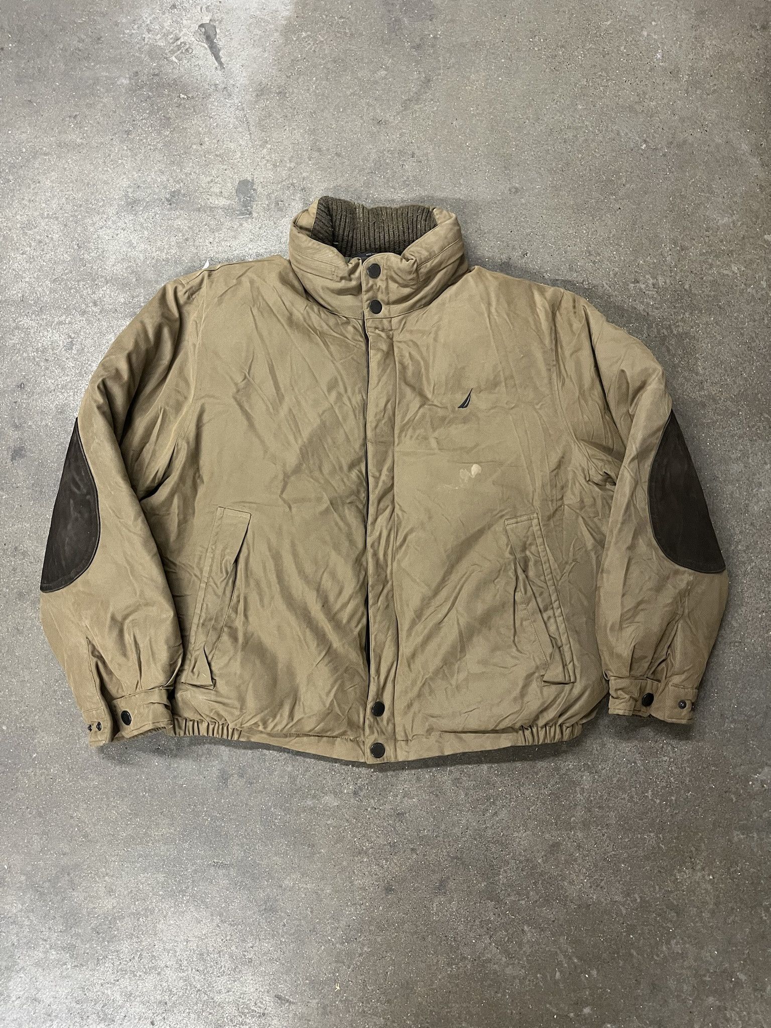 Nautica × Vintage Vintage 2000s Nautica Leather Patch Puffer Bomber Jacket Size L Size US L / EU 52-54 / 3 - 1 Thumbnail