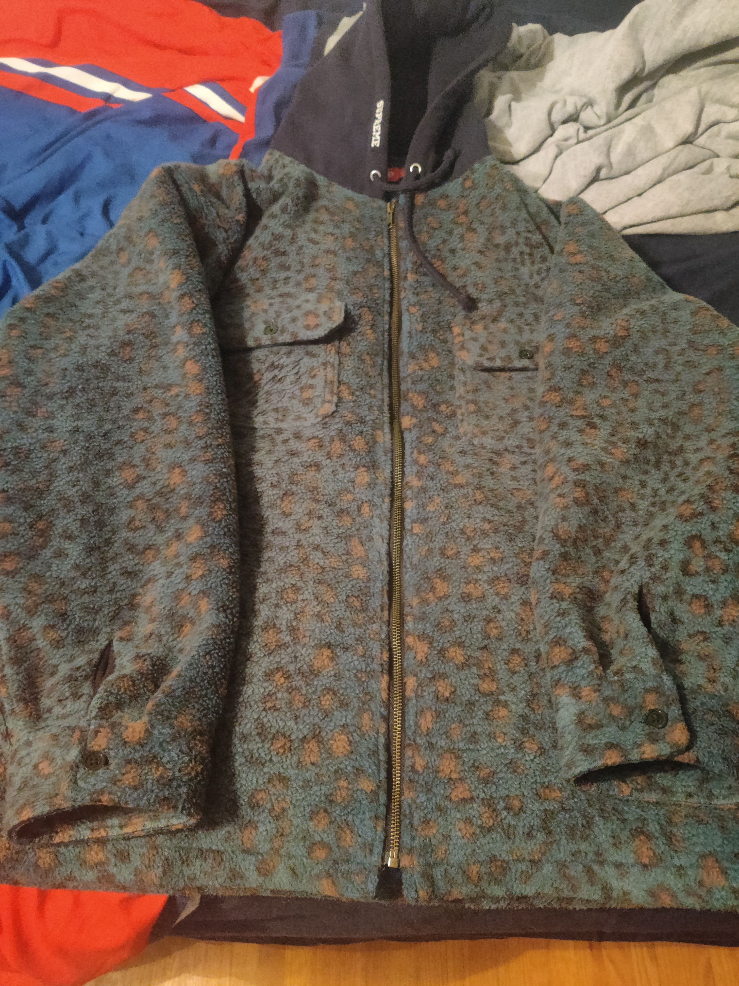 Supreme Supreme Fleece Zip Up Hooded Shirt Teal Leopard Size XL 