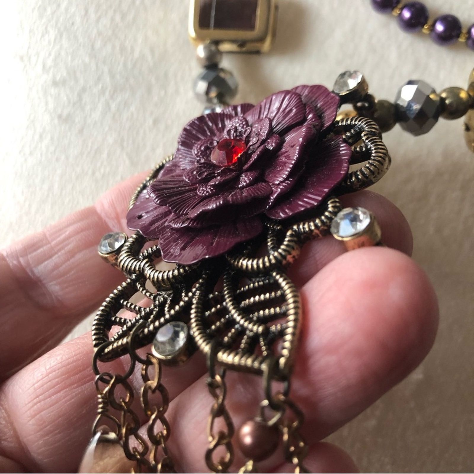 Jewelry Handcrafted repurpose glass Pearl genuine ruby necklac Size ONE SIZE - 7 Thumbnail