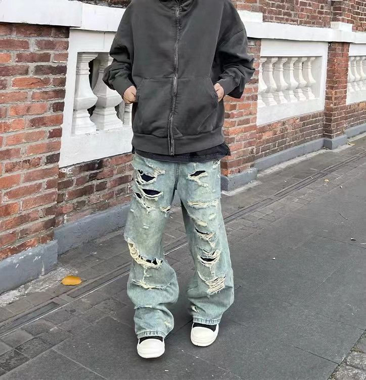 Japanese Brand × Jean Vintage Street Hip Hop Washed Loose Wide Leg Jeans Size US 30 / EU 46 - 3 Thumbnail