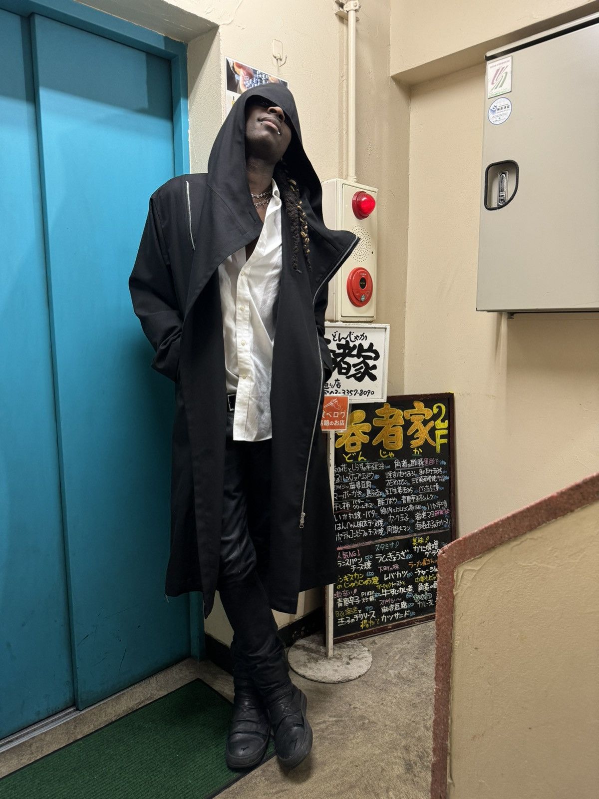 image of Groundy x Yohji Yamamoto Ground Y Ss24 Long Overcoat in Black, Men's (Size Medium)