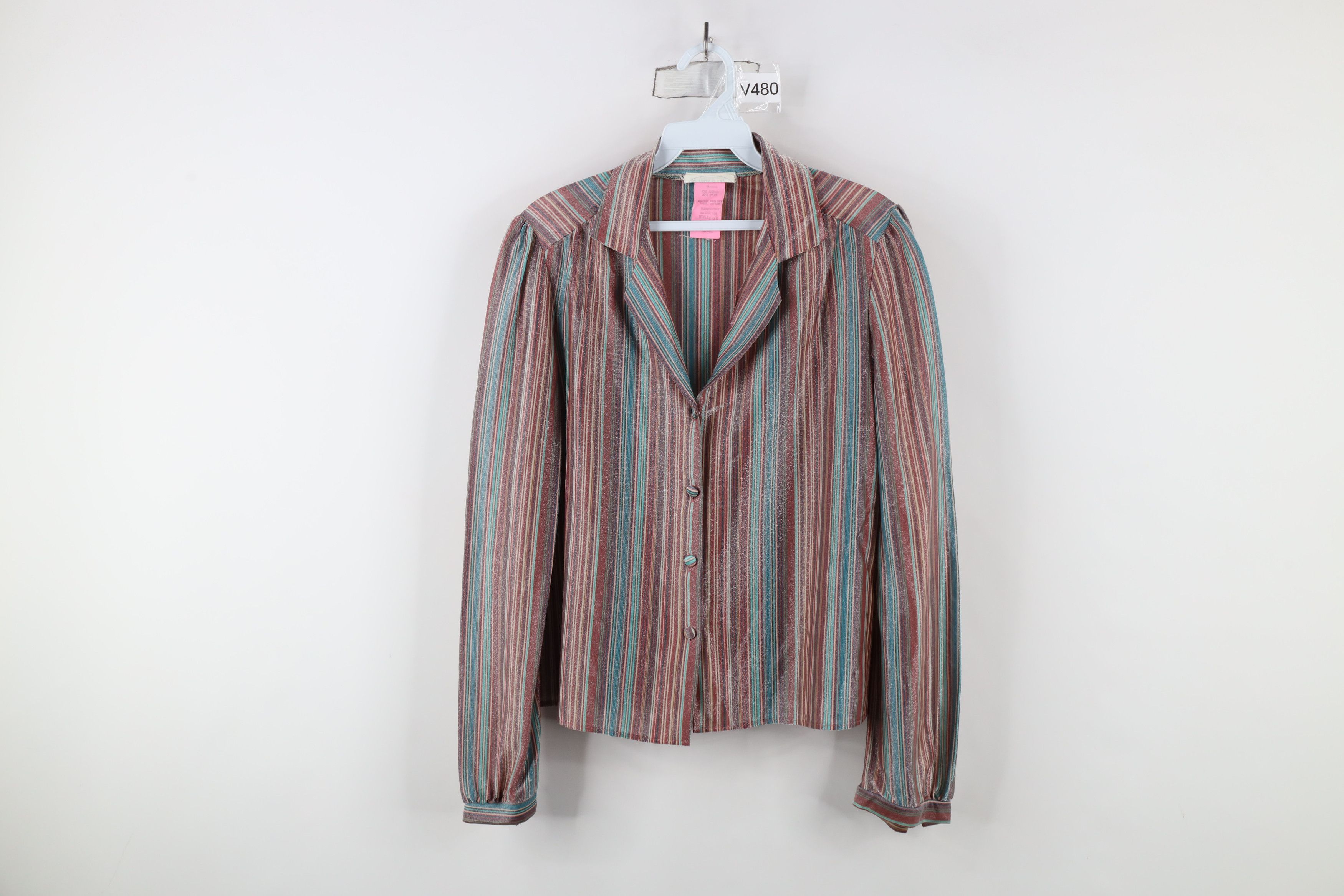 Vintage Vintage 70s Mid Century Modern Striped Cropped Button Shirt Size L / US 10 / IT 46 - 1 Thumbnail