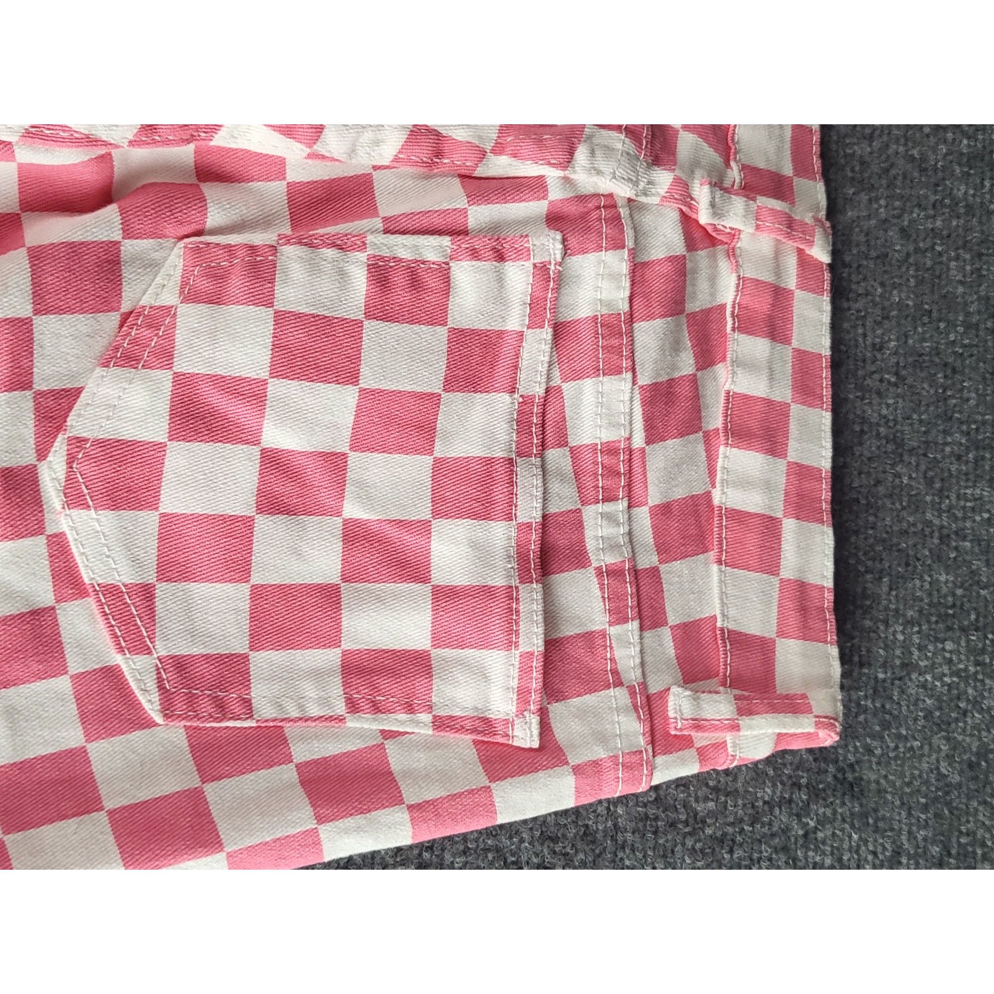 Jean Pink Checkered Bell Bottom Denim Jeeans Women Sz 4 Hipster L Size 27" / US 4 / IT 40 - 10 Thumbnail