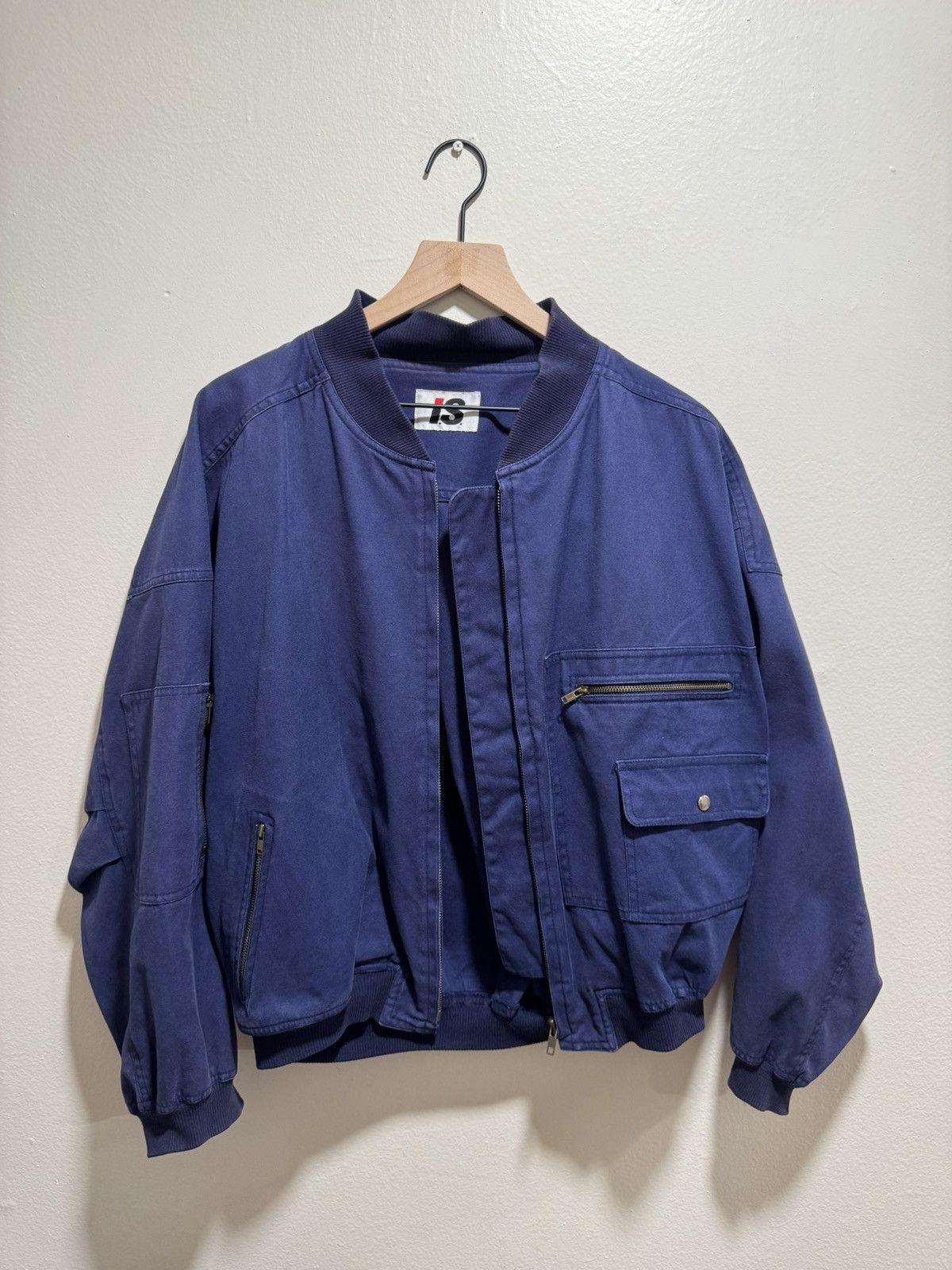 Issey Miyake 80’s Issey Miyake IS Sport Big Logo Navy Zip Up Bomber Size US L / EU 52-54 / 3 - 6 Thumbnail
