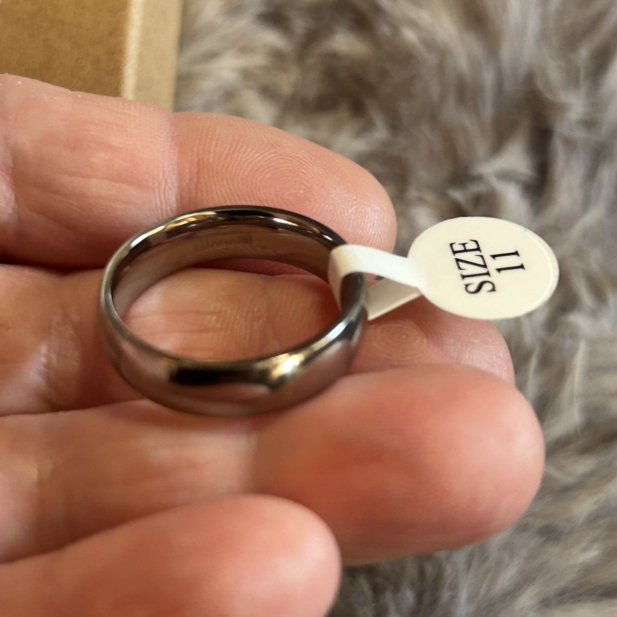 Jewelry Men’s 6mm polished Titanium comfort band wedding ring NIB 11 Size ONE SIZE - 1 Thumbnail