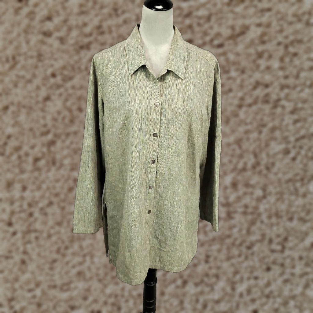 Vintage Sigrid Olsen Tunic Shirt Womens 12 Gray Linen Blend Button Up Top Longline Size XL / US 12-14 / IT 48-50 - 1 Thumbnail