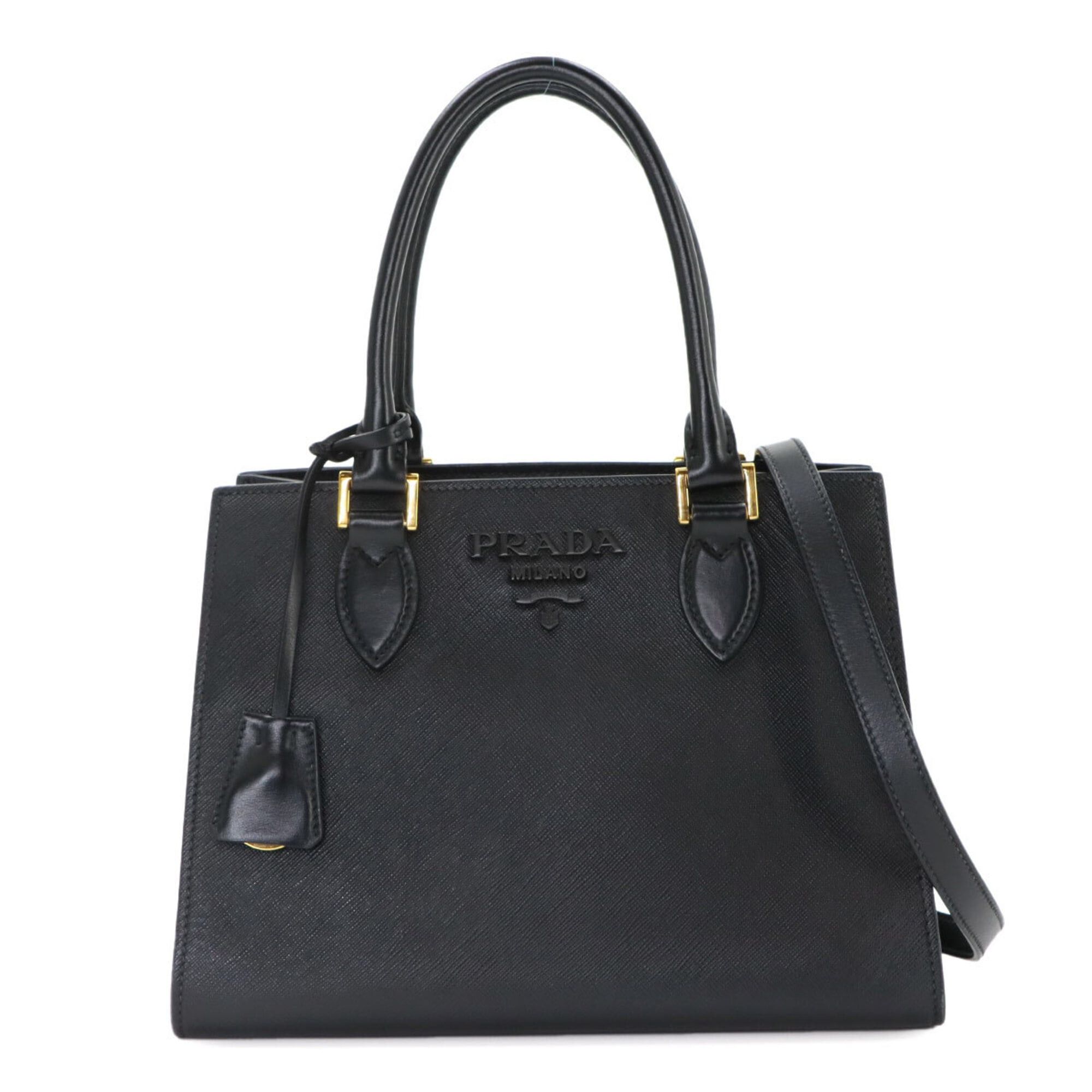 Prada Prada Saffiano 2-way Hand/Shoulder Handbag, Leather, Nero Black, Gold Hardware Size ONE SIZE - 1 Thumbnail