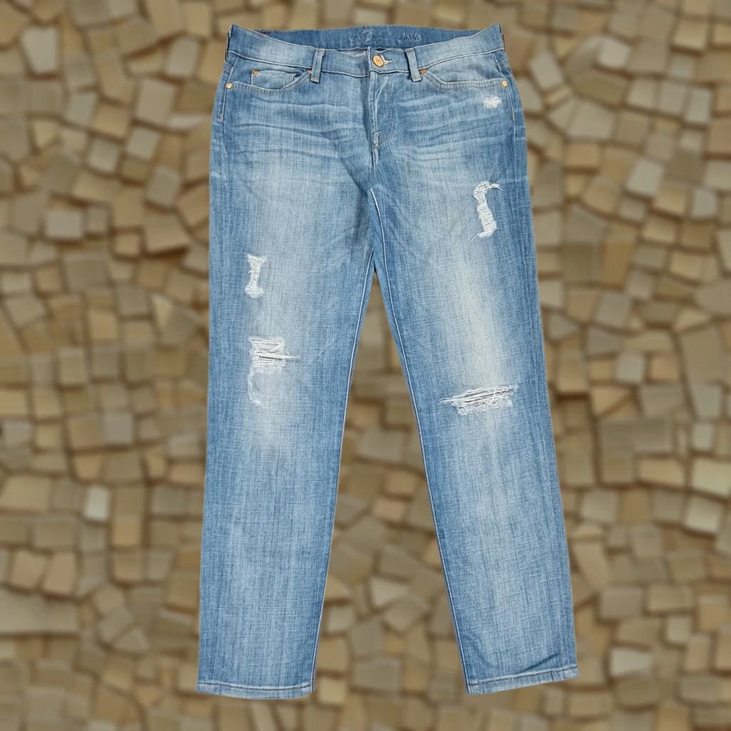 7 For All Mankind 7 For All Mankind Josie Jeans Women's W28 L27 Blue Distressed Stretch Denim 5-Pocket Ankle Size 28" / US 6 / IT 42 - 1 Thumbnail
